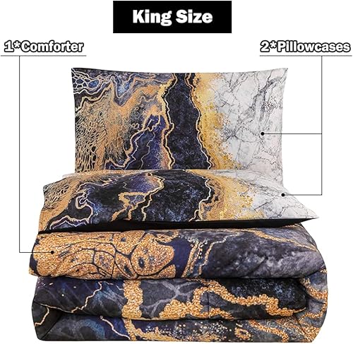 Miniatura 2 de Sisher Edredón de mármol para cama King, edredón suave con estampado de montaña ardiente con 2 fundas de almohada, juego de ropa de cama gris retro