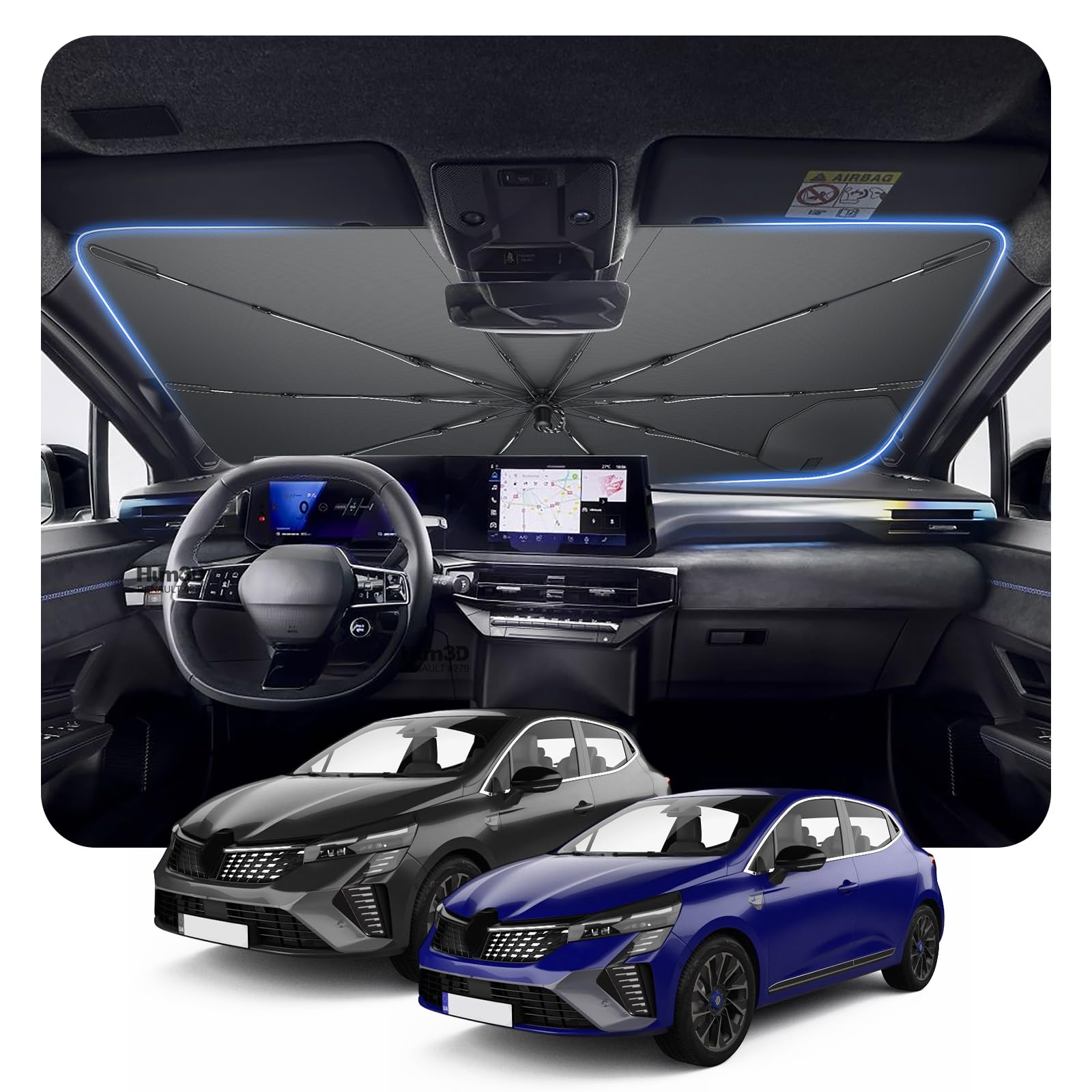 [2026 Aggiornamento] BSTW Compatibile con Renault Clio V 2020-2025 2026 Parasole Parabrezza, Parasole Pieghevole Automatico Design con Coulisse Isolamento Termico e Protezione UV Clio 5 Accessori