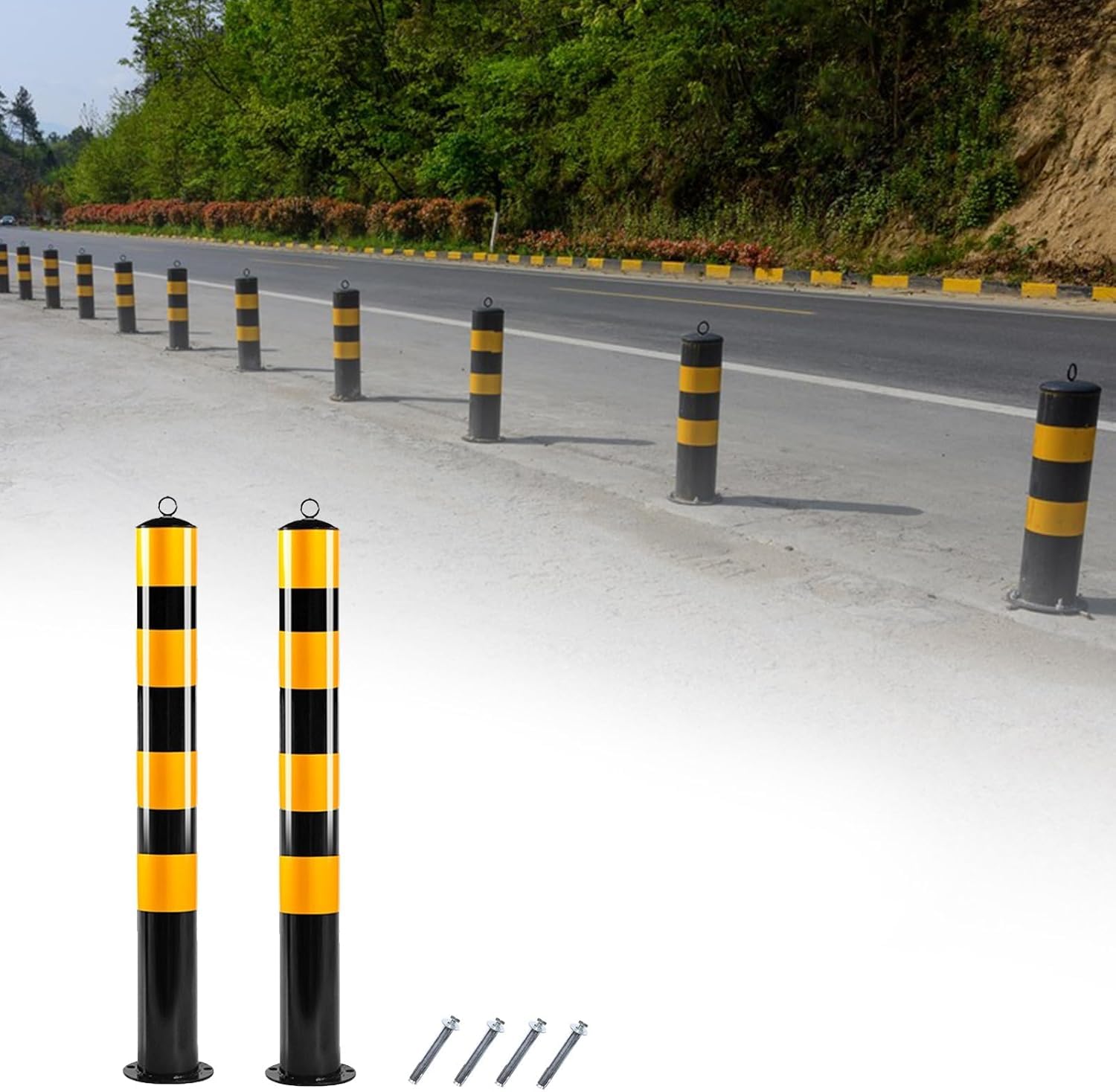 Traffic Delineator Post Delineator Safety Cone Post Driveway Safety Bollards, Bolt Down Access Control Barrier Cone, Traffic Delineator Pole For Construction Lot/Parking -100cm (39 3/8in) Height