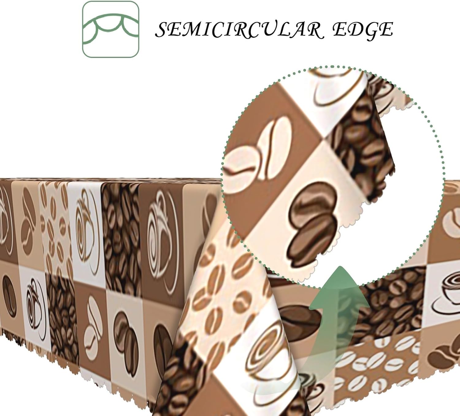 70x140 Inch Vintage Patchwork Rectangle Tablecloth Brown Tones Coffee Beans Cups Table Cloth Washable Durable Table Cover for Home Kitchen Dining Picnic Restaurant Coffee Shop Decor