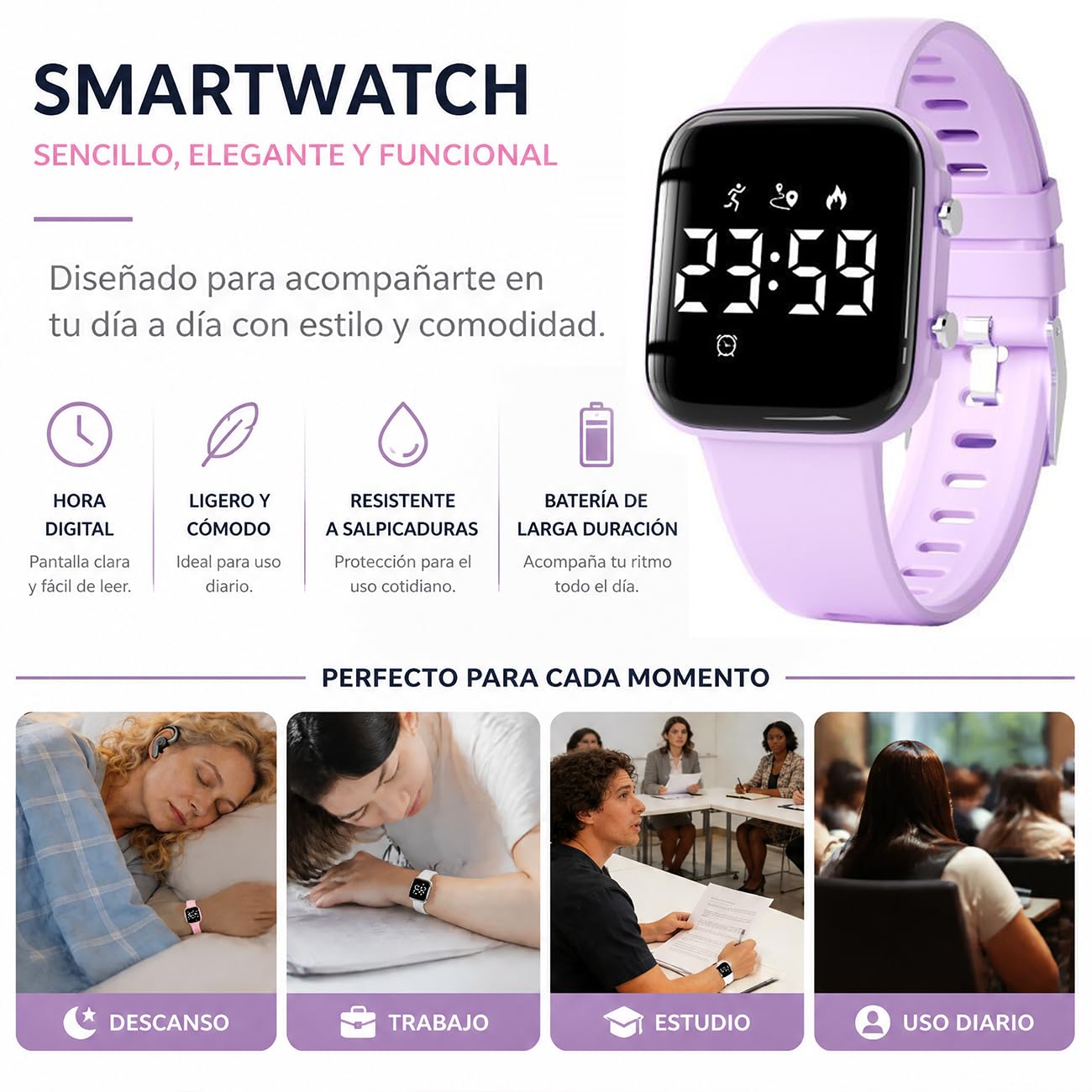Genérico Despertador para Sordos, Pulsera Despertador Vibración Te Despierta Tranquilamente por La Mañana Sin Molestar A Los Demás Personas Sordas Reloj, For Meetings, Sleeping,Rosado,3.7 * 3.2cm