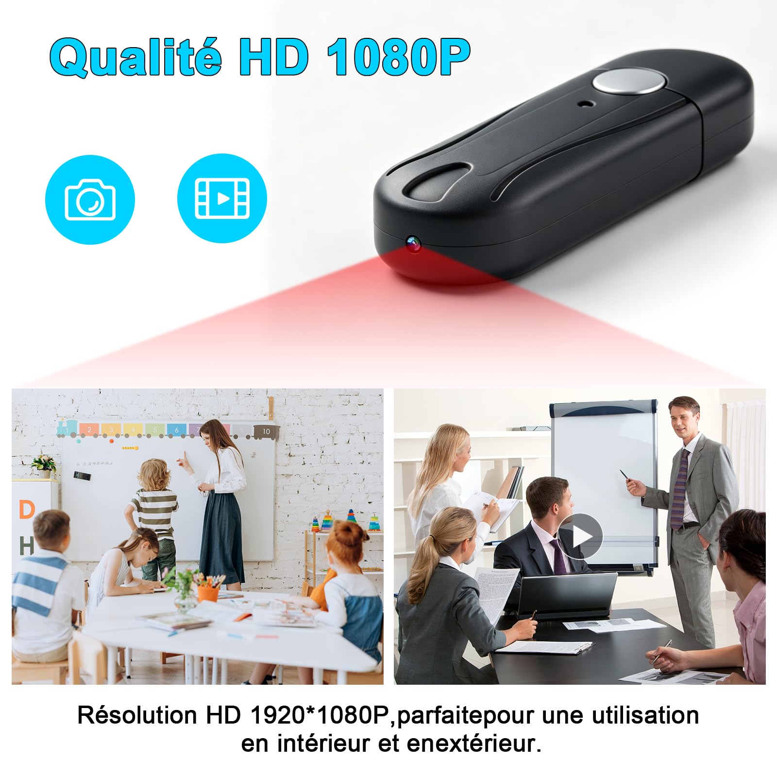 Caméra Espion,Mini Camera Cachée sans Fil Clé USB,Mciro HD 1080P Caméra de Surveillance avec Détection de Mouvement aux pour Réunions et à Une Utilisation en Activités en Plein air