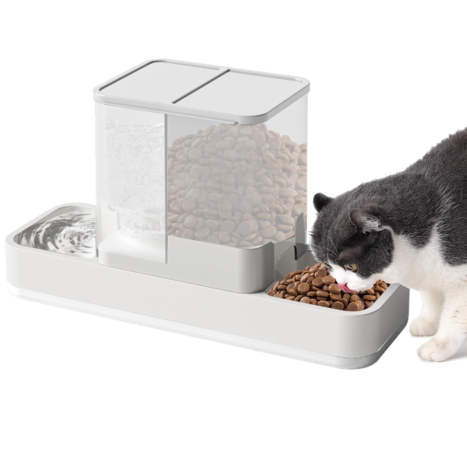 Yummy Sam Automatic Small Pet Feeder and Water Dispenser, 2 in 1 Gravity Cat Auto Pet Feeder and Waterer Set Feeder Dish for Small Medium Pets Dog Puppy Kitten (White)