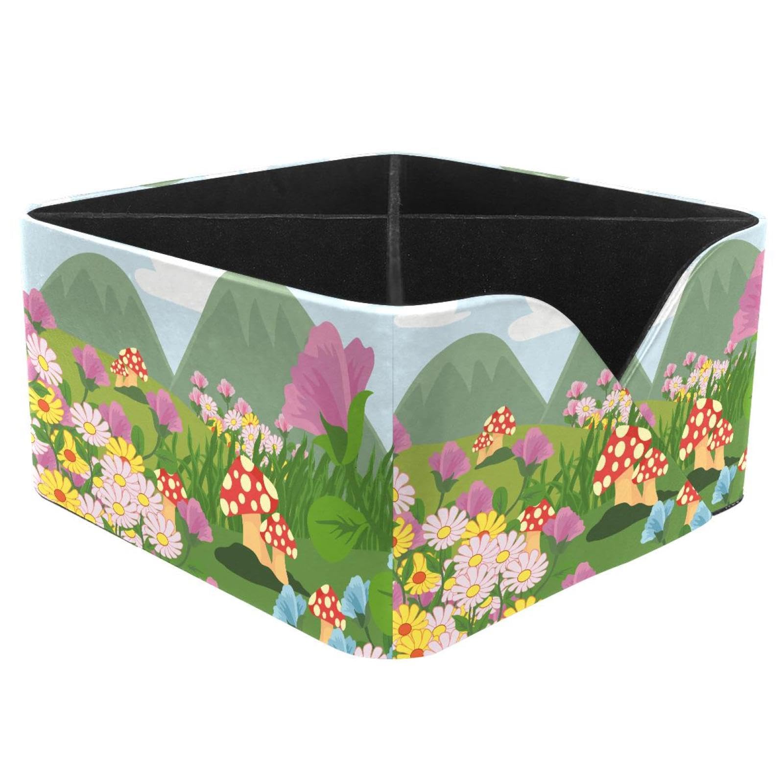 KengjuTesu Flowers Mushroom Desktop Organizer Pen Holder, Rectangular Pencil Cup for Office, Study and Makeup Stations
