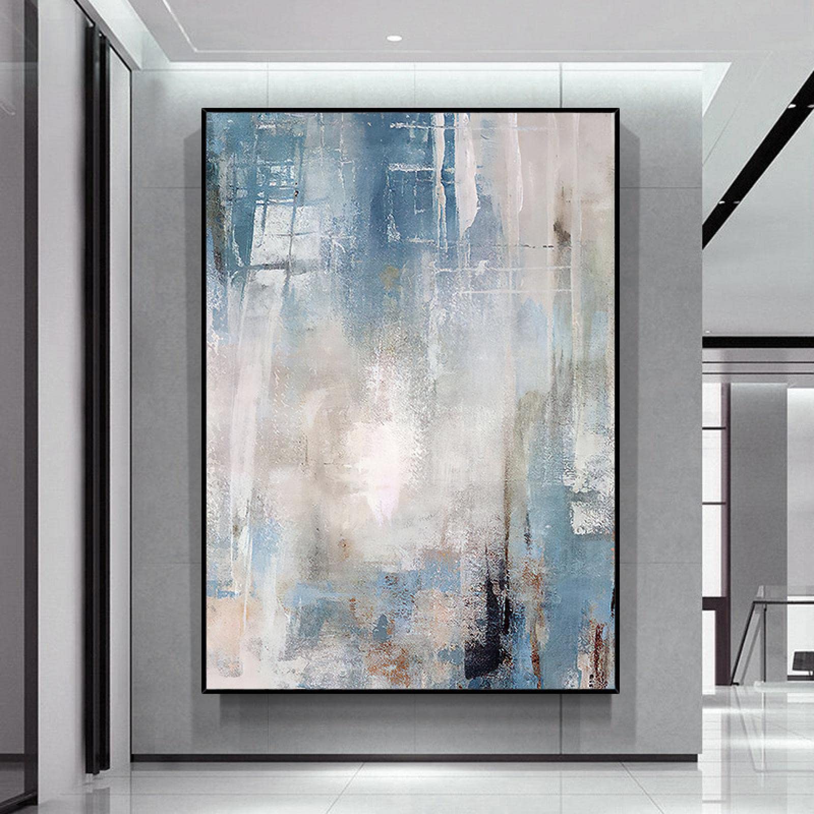 Zhadongli Art Blue Modern Wall Art For Living Room Deorative Paiinting Abstract Ink Art Canvas Poster Simple Wall Picture Home Decor 70X100cm(28X39in) Withframe