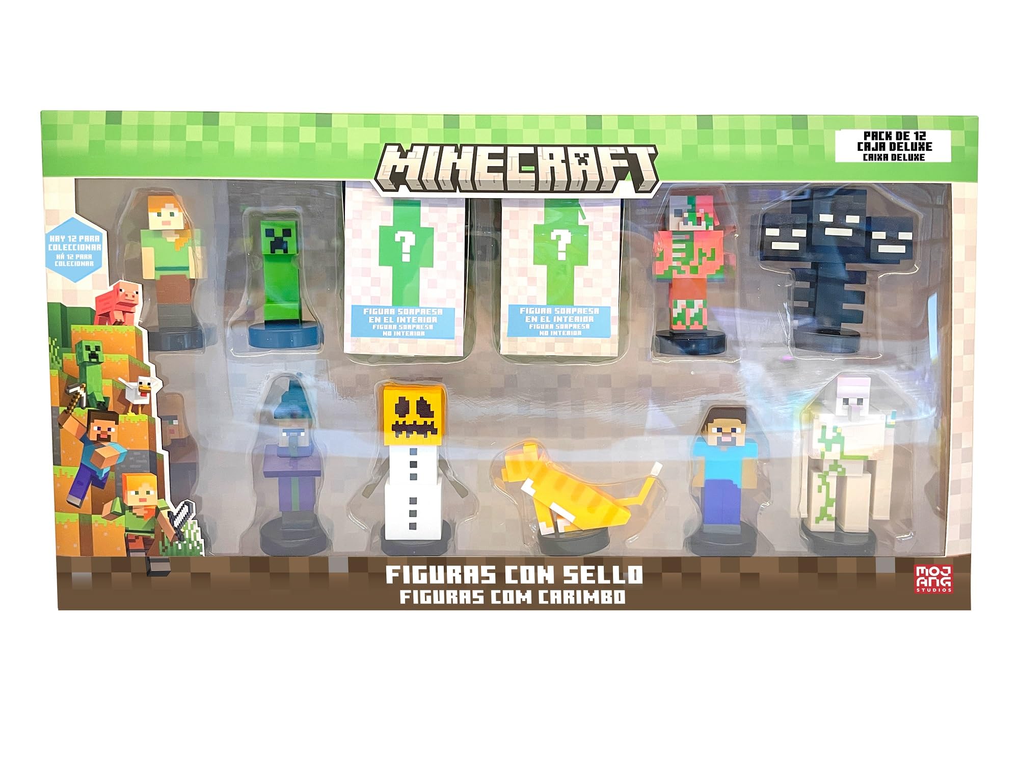 Bizak Minecraft - Confezione da 12 statuette da 5 cm, in scatola Deluxe, modelli da collezione, licenza ufficiale per videogiochi di costruzione e Bricks, adulti fan e ragazzi o ragazze (64110006)