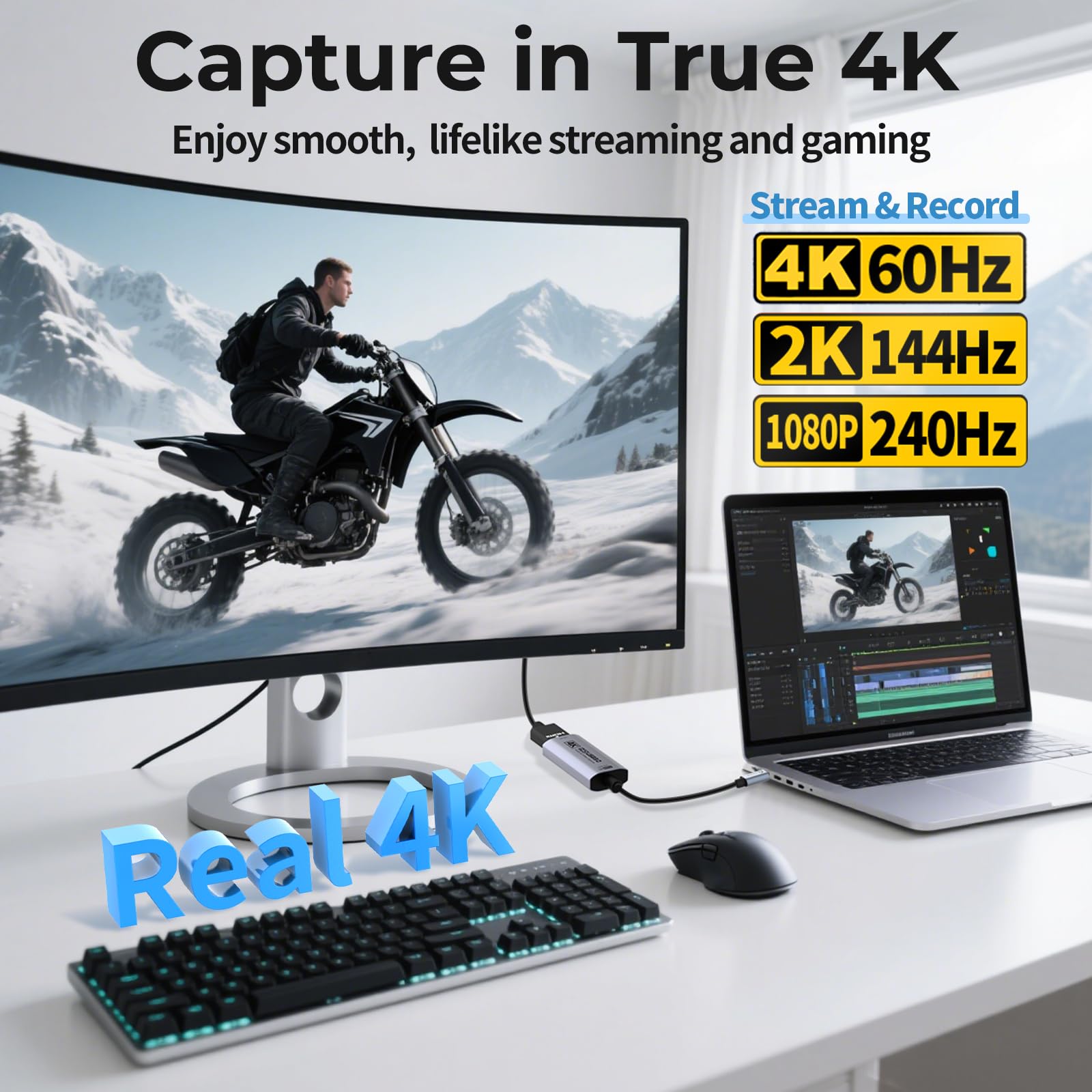 Guermok Scheda di Acquisizione HDMI 4K@60FPS, 1080P@240FPS USB 3.0 da HDMI a USB A/C per Streaming, Compatible Pad, Switch 2/1, Quest 3, Mac, PC, OBS