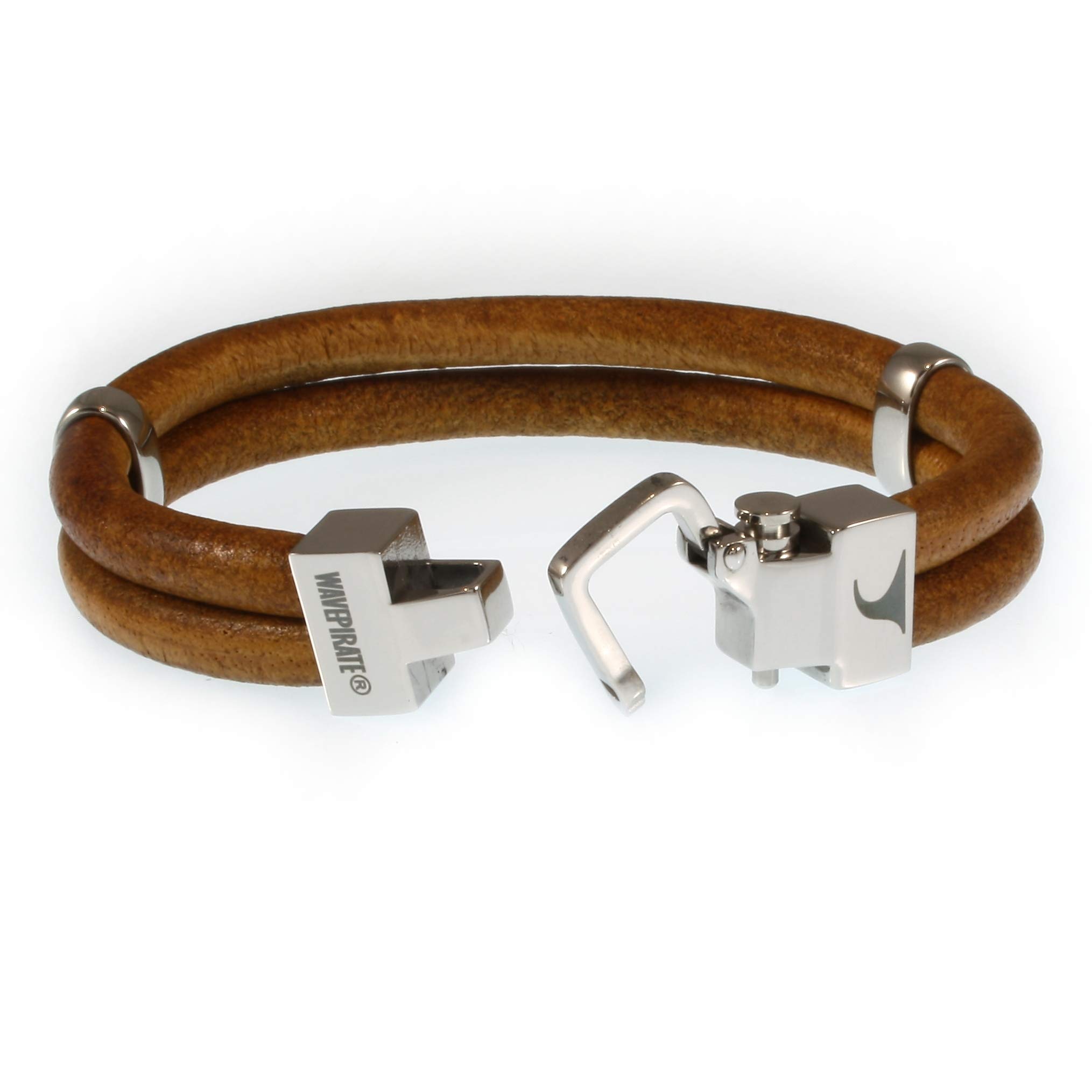 Echt Leder-Armband TURN R Cognac Herren-Armband Männer-Armband Geschenkbox Magnetverschluss Edelstahl