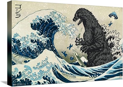 Trends International Godzilla - Póster de pared Great Wave de 14.72 x 22.37 pulgadas, lienzo estirado