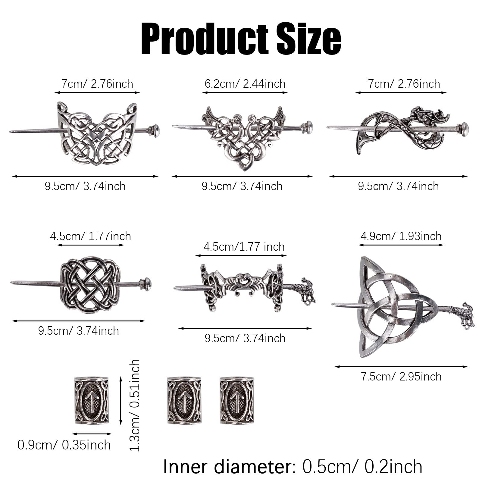 6Pcs Viking Celtic Hair Clips, BOJVESH Retro Silver Celtic Knot Hair Pins - Image 2