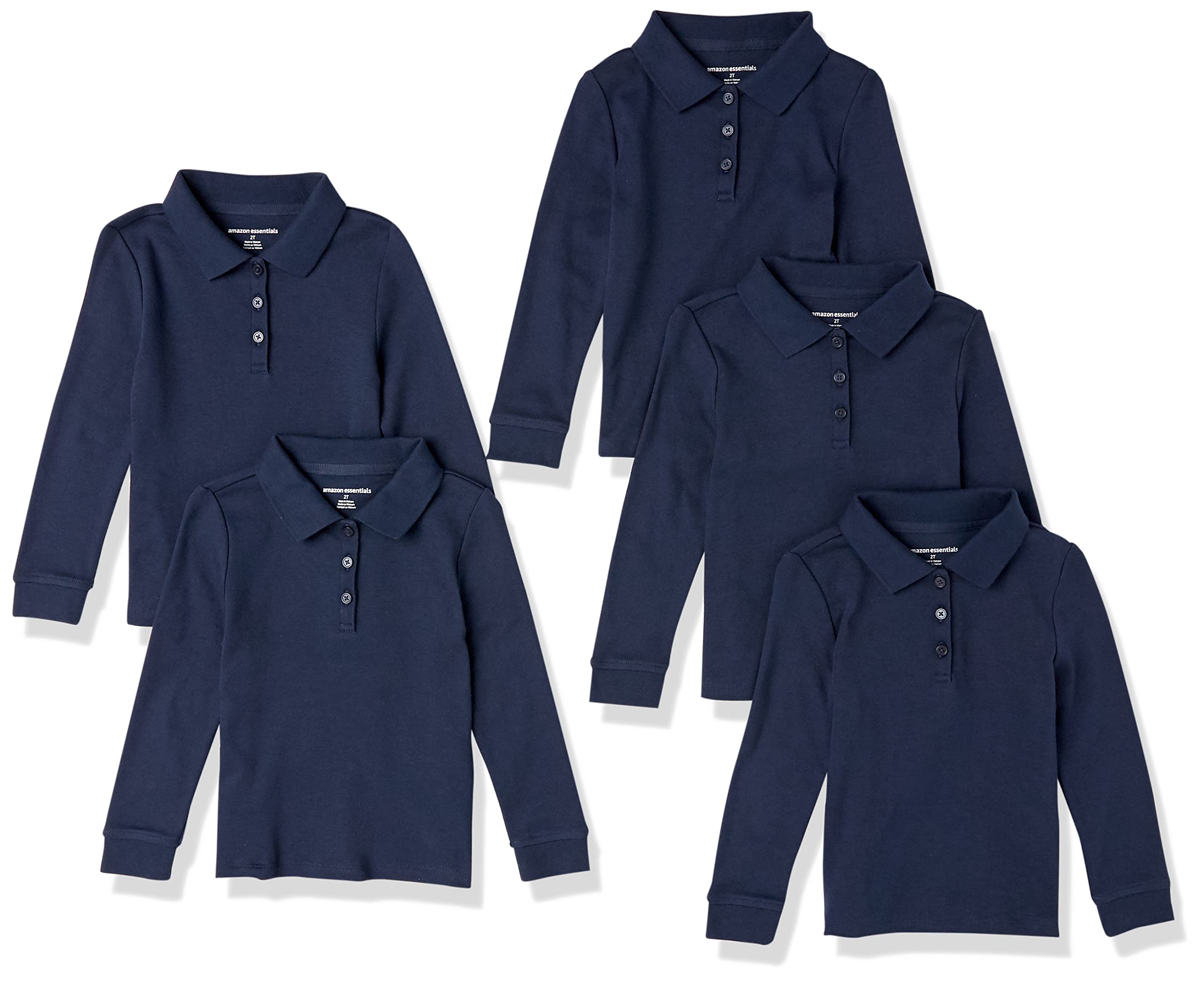 Amazon Essentials Polo in Tessuto Interlock a Maniche Lunghe Bambine e Ragazze, Confezioni Multiple