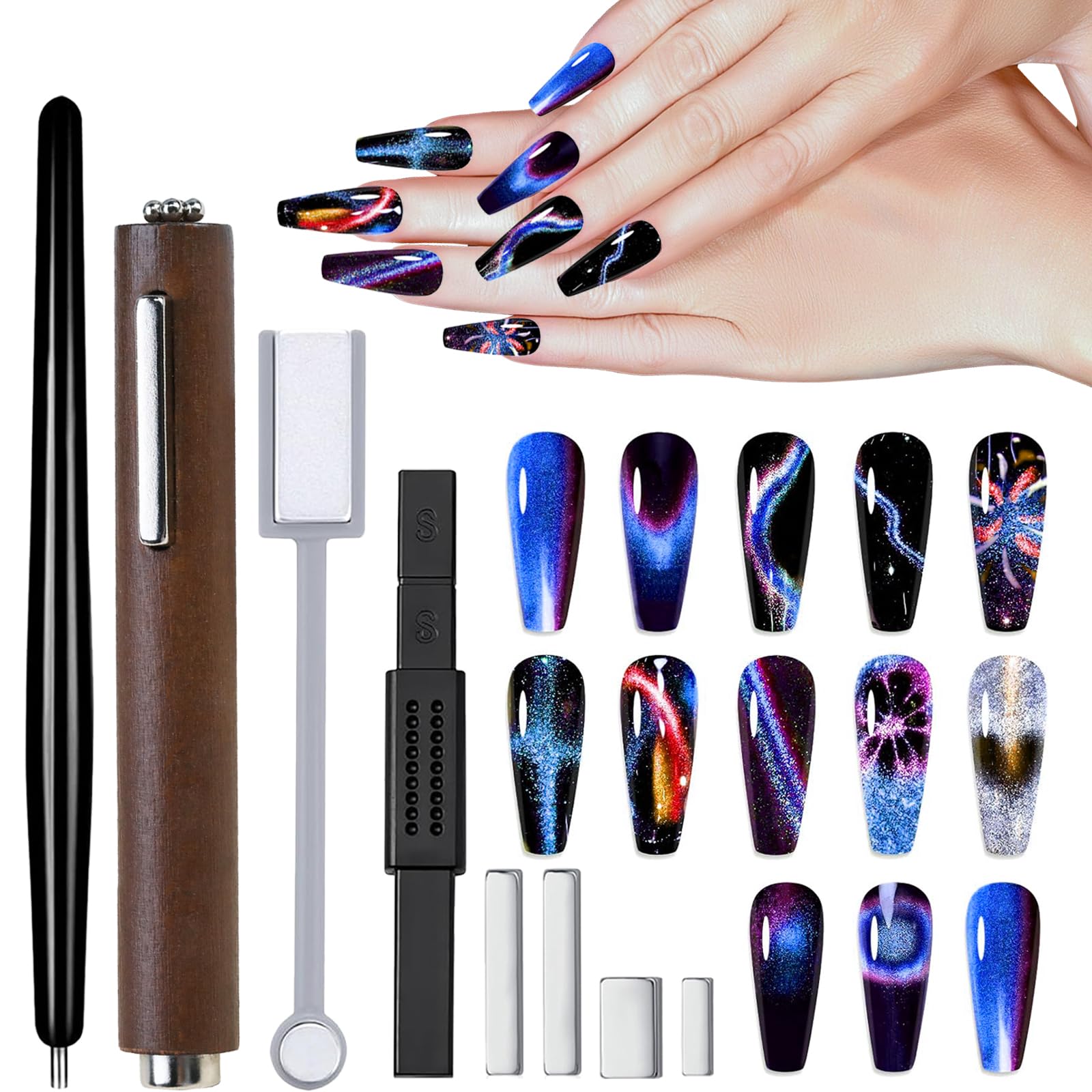 YECIRALA 8 PCS Nail Art Magnets For Cat Eye Nails Designs Tools Cat Eye Magnet Pen Sticks For Gel Magnetic Nail Polish Magnets 3 In 1 Cylinder Gel