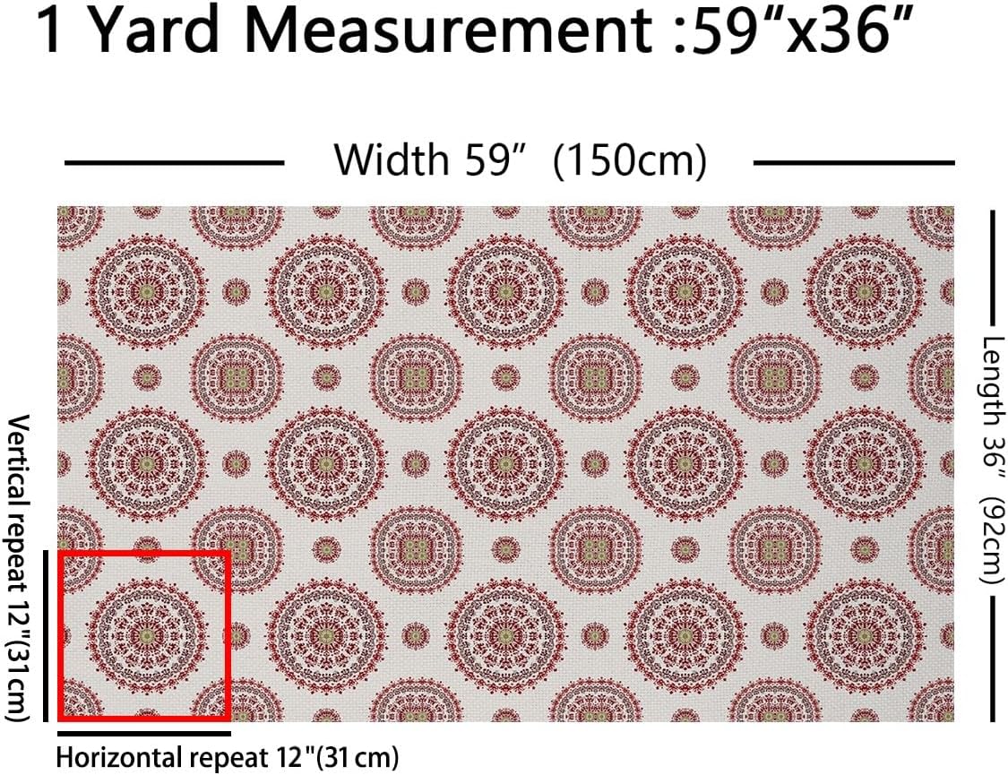 Boho Mandala Upholstery Fabric for Chairs, Vintagfe Style Floral Outdoor Fabric by The Yard, Retro Bohemian Style Flowers Decorative Fabric for Upholstery and Home DIY Projects, 2 Yards, Beige Red