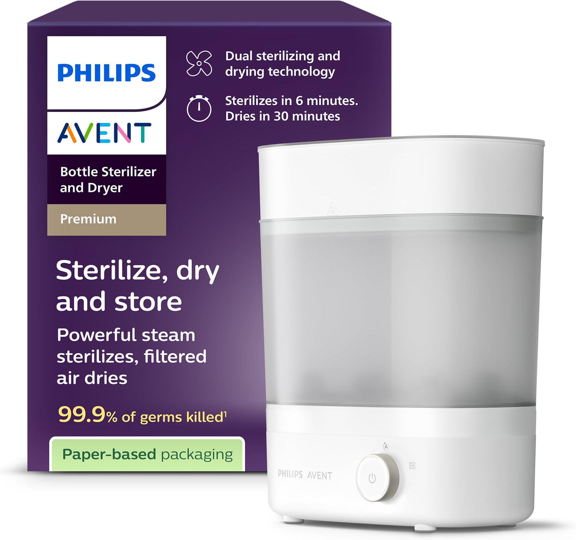 Philips Avent Premium Baby Bottle Steriliser and Dryer, Removes 99.9% of Bacteria, Chemical Free, Capacity 6 Bottles/Teats/Accessories, Model SCF293/01