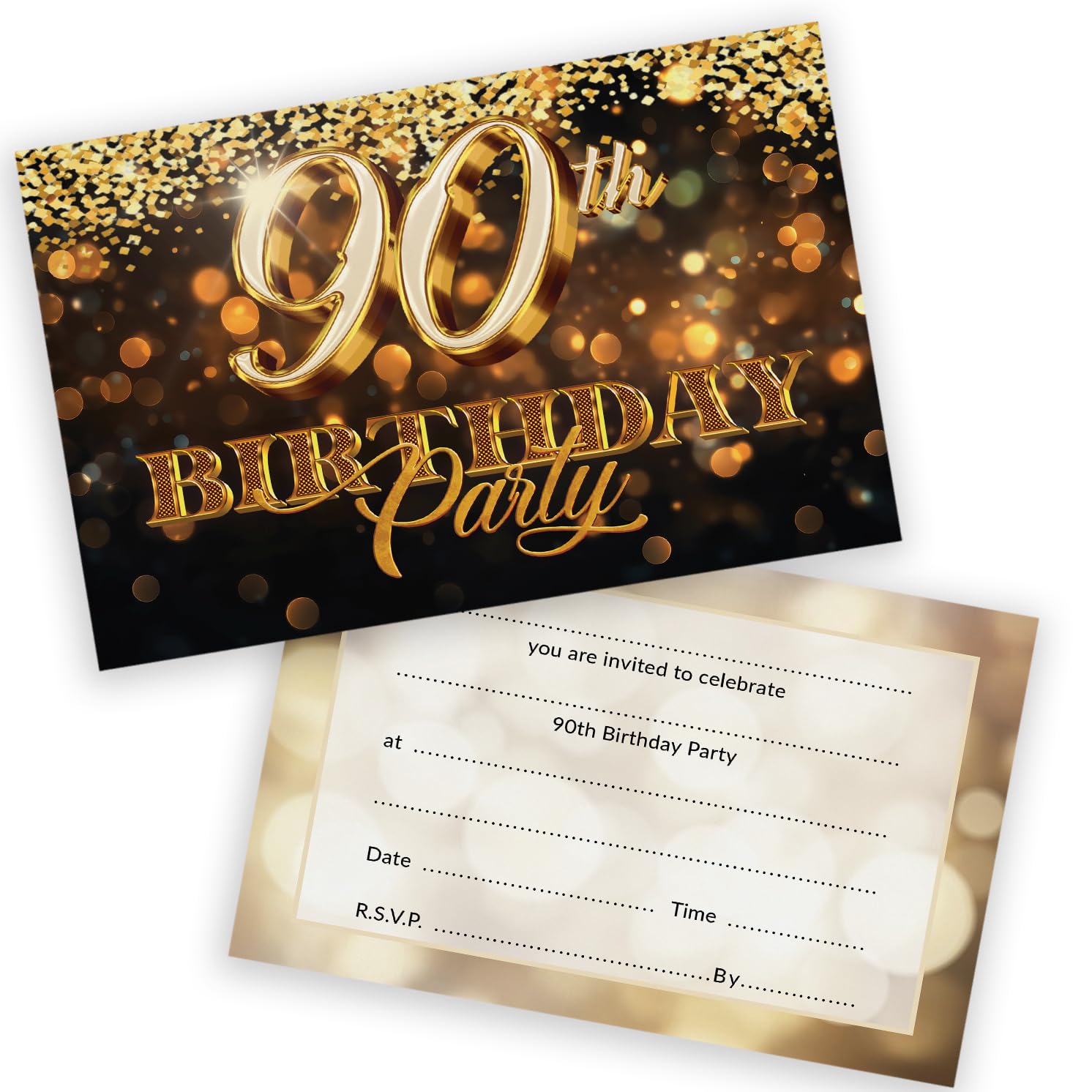 90th Birthday Party Invitations Men Women - Gold Confetti 20 Pack - Adults Birthday Invitations for Friends Family A6 Bday Party Invites Invitation Cards with Folding Envelopes