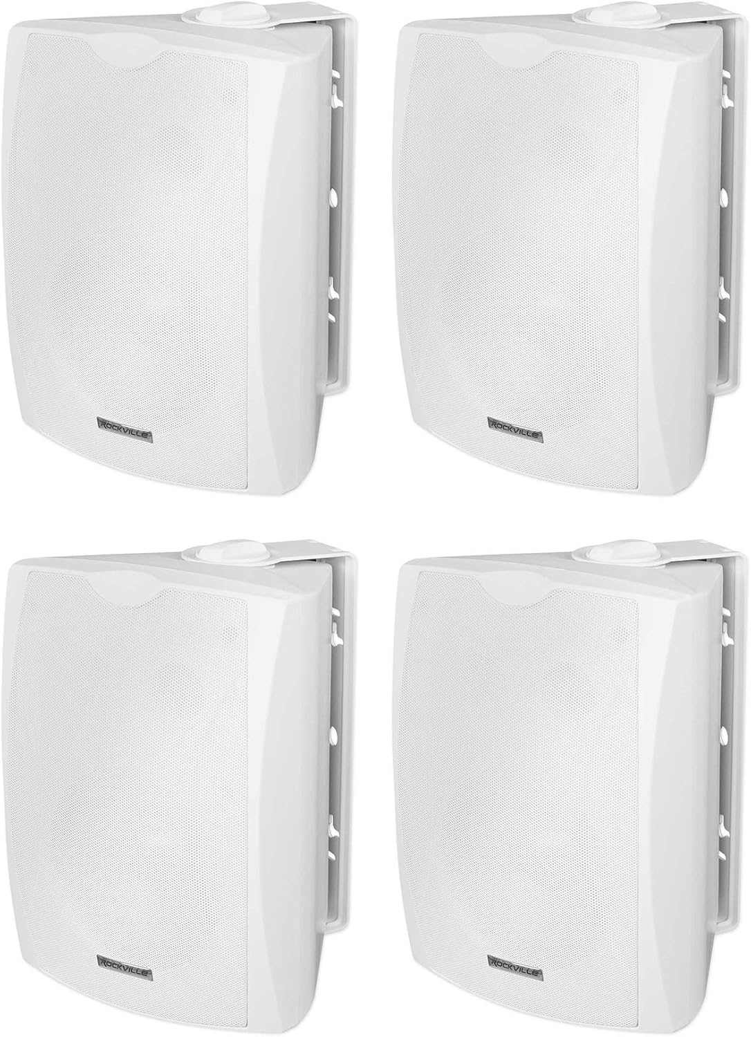 Rockville WET-6W 70V 6.5" IPX55 White Commercial Indoor/Outdoor Wall Speakers, Vented ABS Cabinet with Aluminum Grille and Swivel Mount Bracket, for Restaurants, Patios, and Retail Spaces, 4-Piece