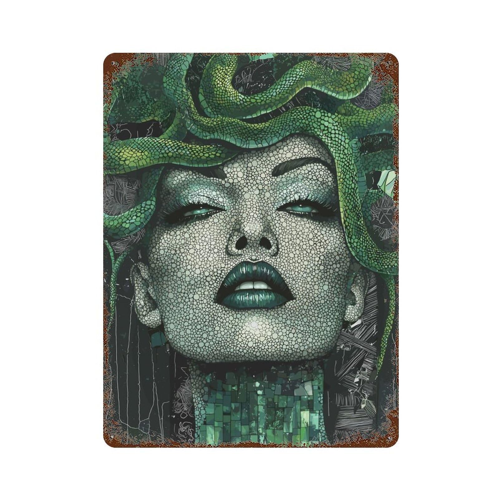 Vintage Metal Tin Sign Medusa Mosaic Portrait 15.7"x11.8", Industrial Home Decor for Farmhouse, Kitchen And Entryway Decor