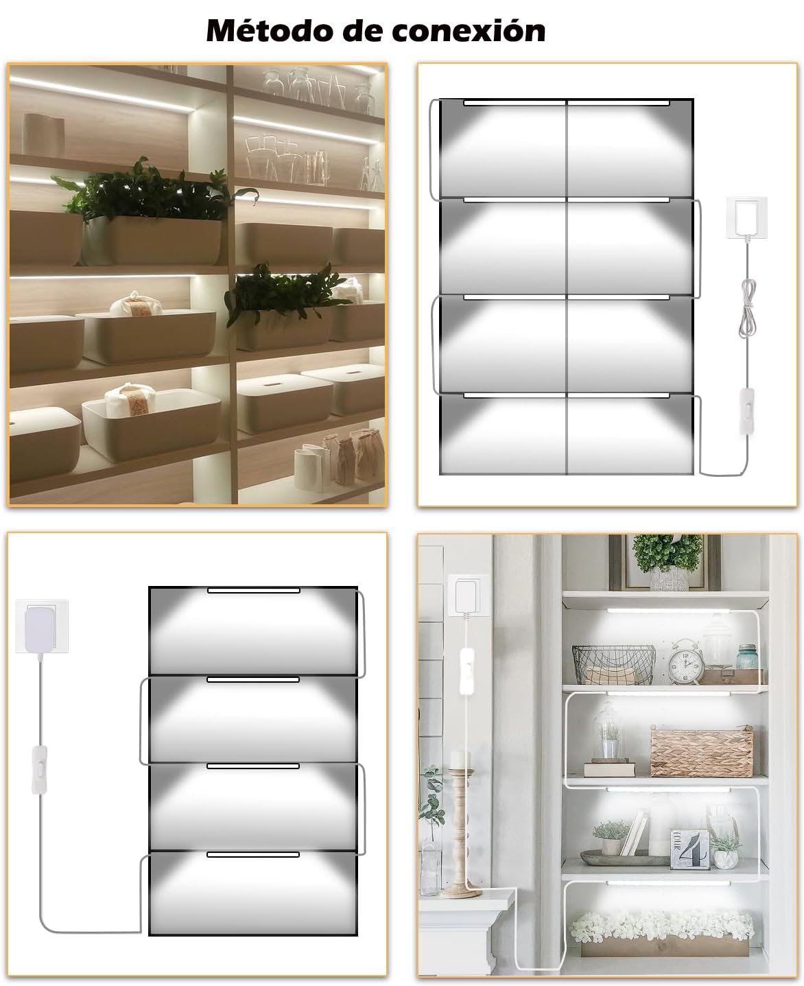 Cefrank Iluminación LED Bajo Gabinete 6 Unidades 30cm Barras de Luz Interconectables para Gabinete, Cocina, Estante, Banca de Trabajo, Armario, 1200 Lúmenes, Blanco Cálido 3000K
