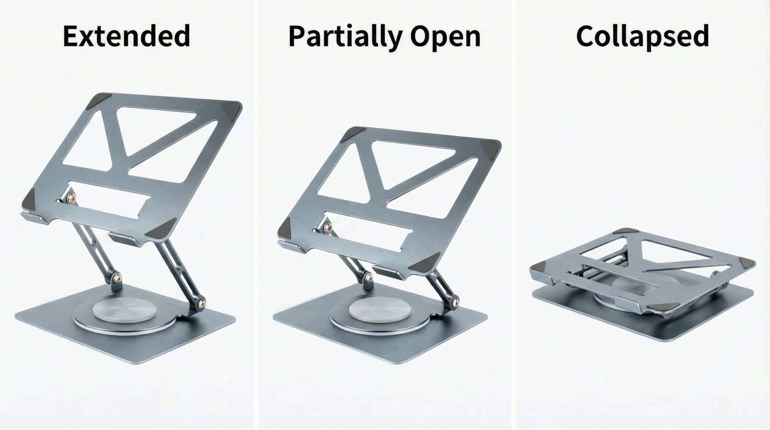 Supporto per laptop con base girevole a 360°, supporto ergonomico per computer da scrivania, regolabile in altezza regolabile, supporto pieghevole per laptop, supporto stabile in metallo per
