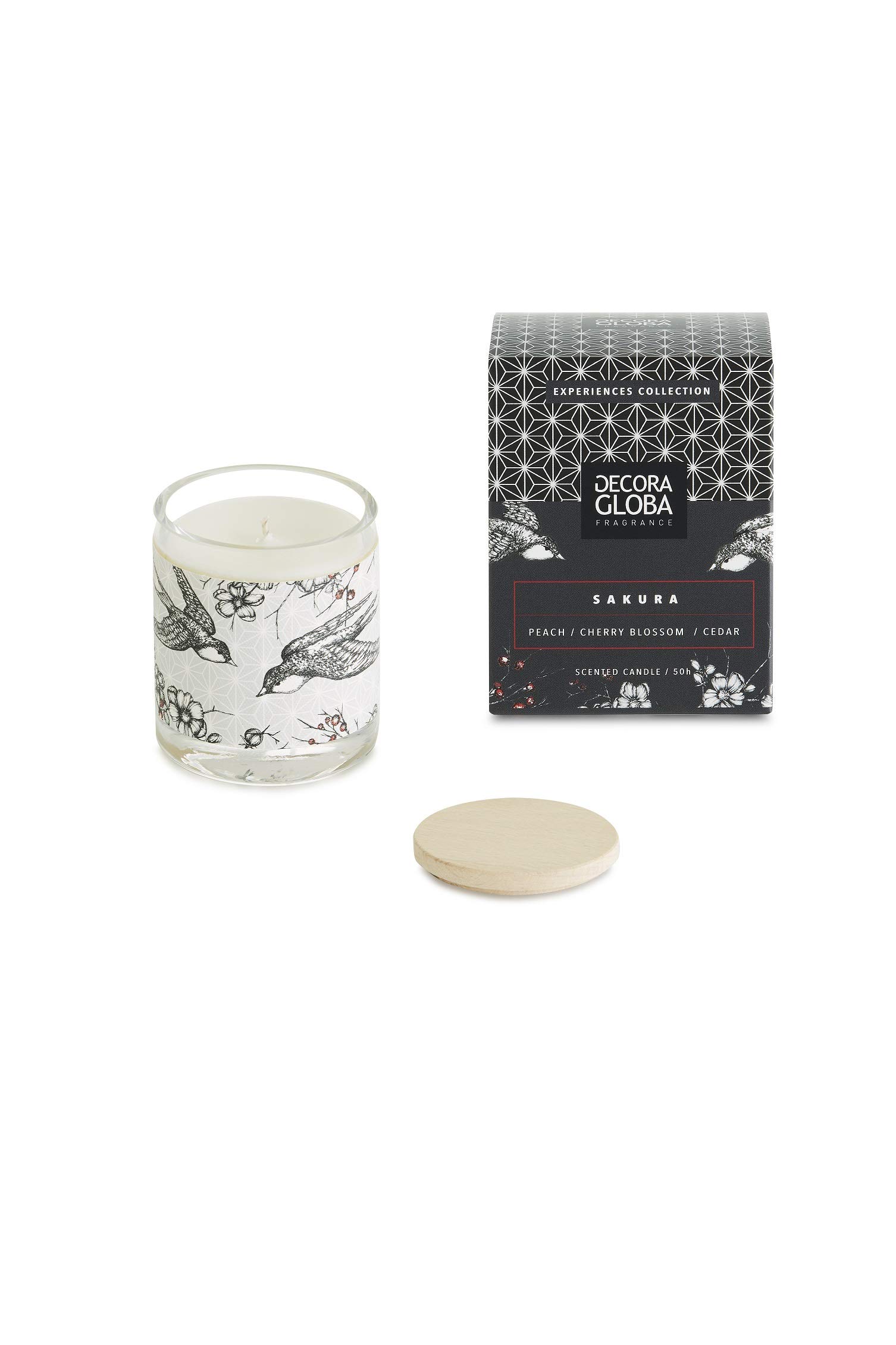 DECORAGLOBA - Vela Aromática en Vaso de Cristal - Fragancia SAKURA - Aroma a cerezos en flor - Colección Japón Experience - 50 Horas de Quemado (220gr)