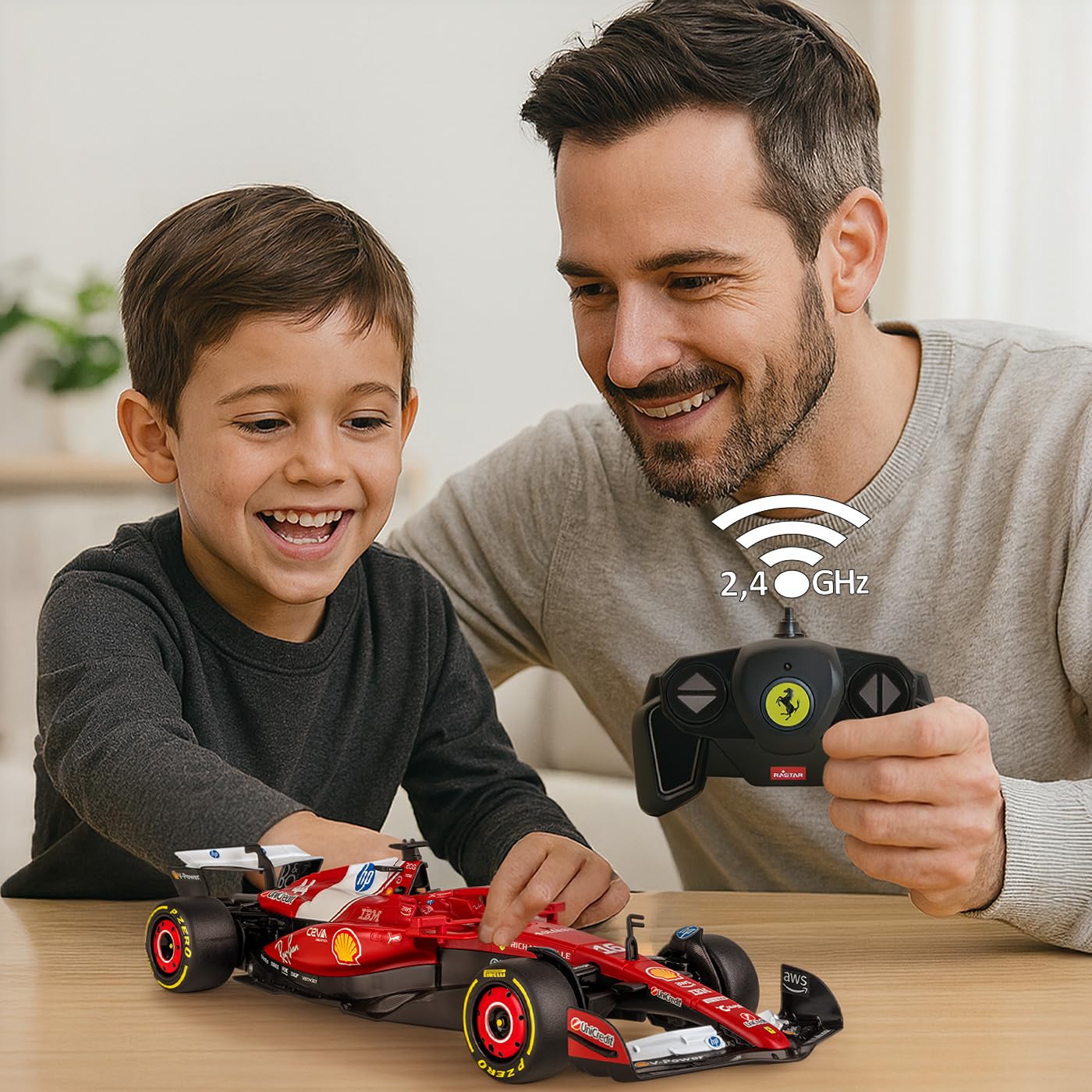 JAMARA Ferrari SF-25 402260 - Modellino di auto radiocomandata, scala 1:18, rosso, 2,4 GHz, con telecomando, regalo per bambini