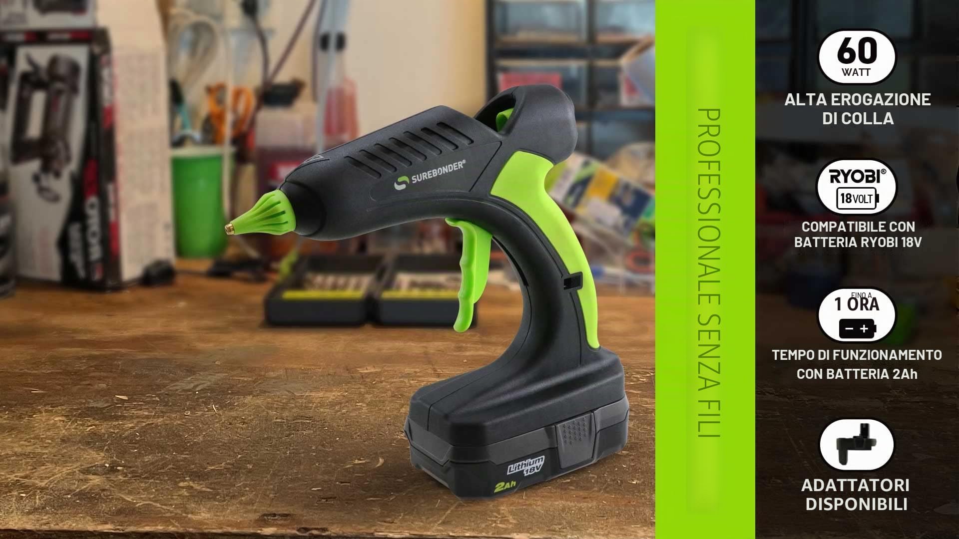 Pro2 – 60 60 Watt 18 Volt cordless professionale Heavy Duty Full size pistola per colla a caldo
