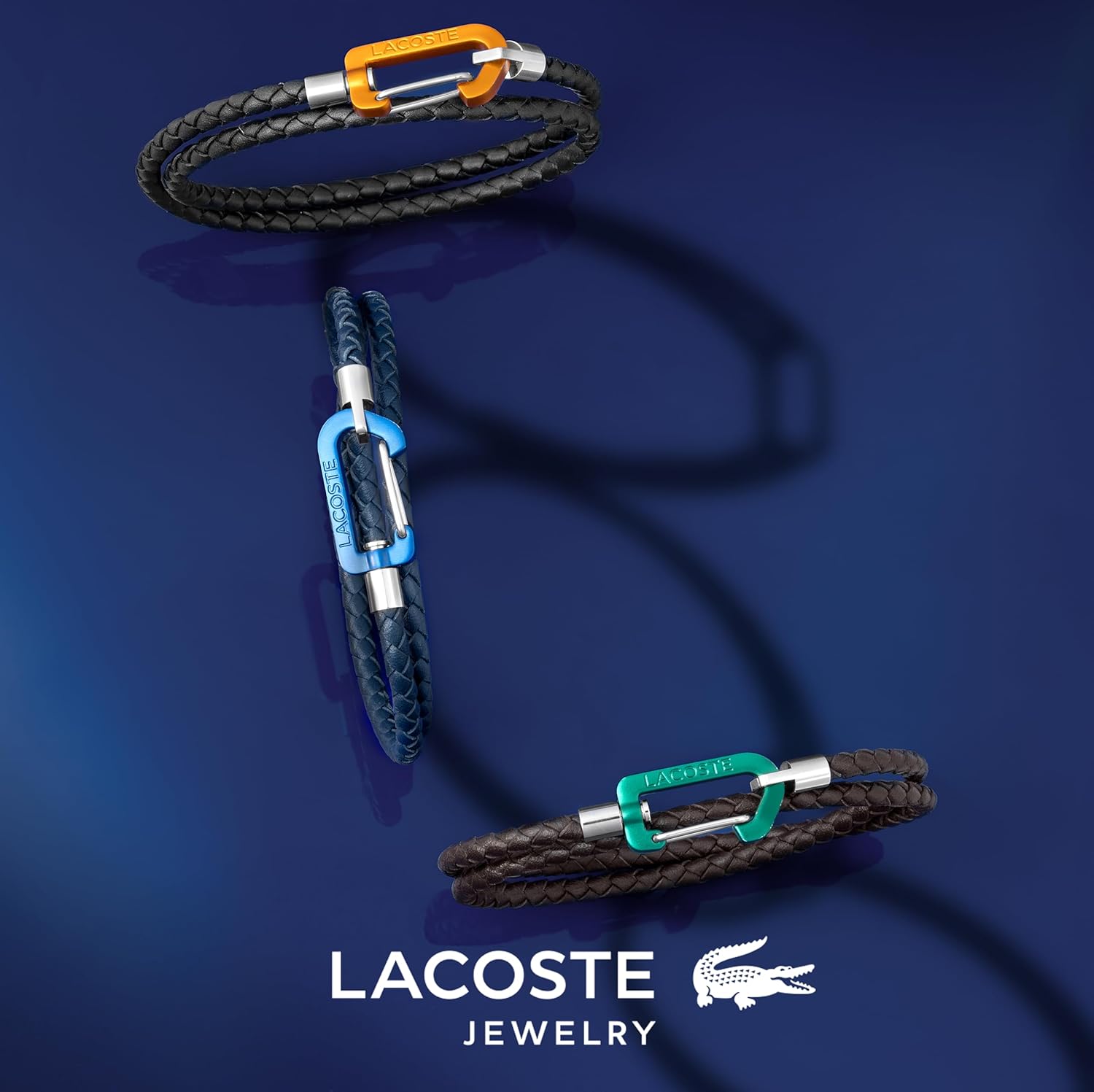 ★★送料無料★★[Lacoste] メンズ MATT コレクション ダブルラップ レザーブレスレット カラーカラビナクロージャー – ブラウン、ネイ