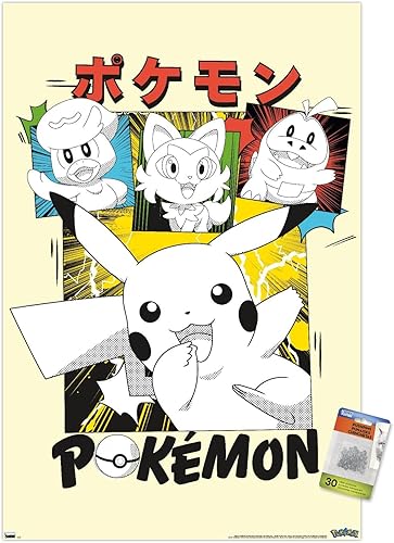Trends International Pokémon - Póster de pared de anime Sonrisas, 22.37 x 34.00 pulgadas, paquete de póster premium y alfiler