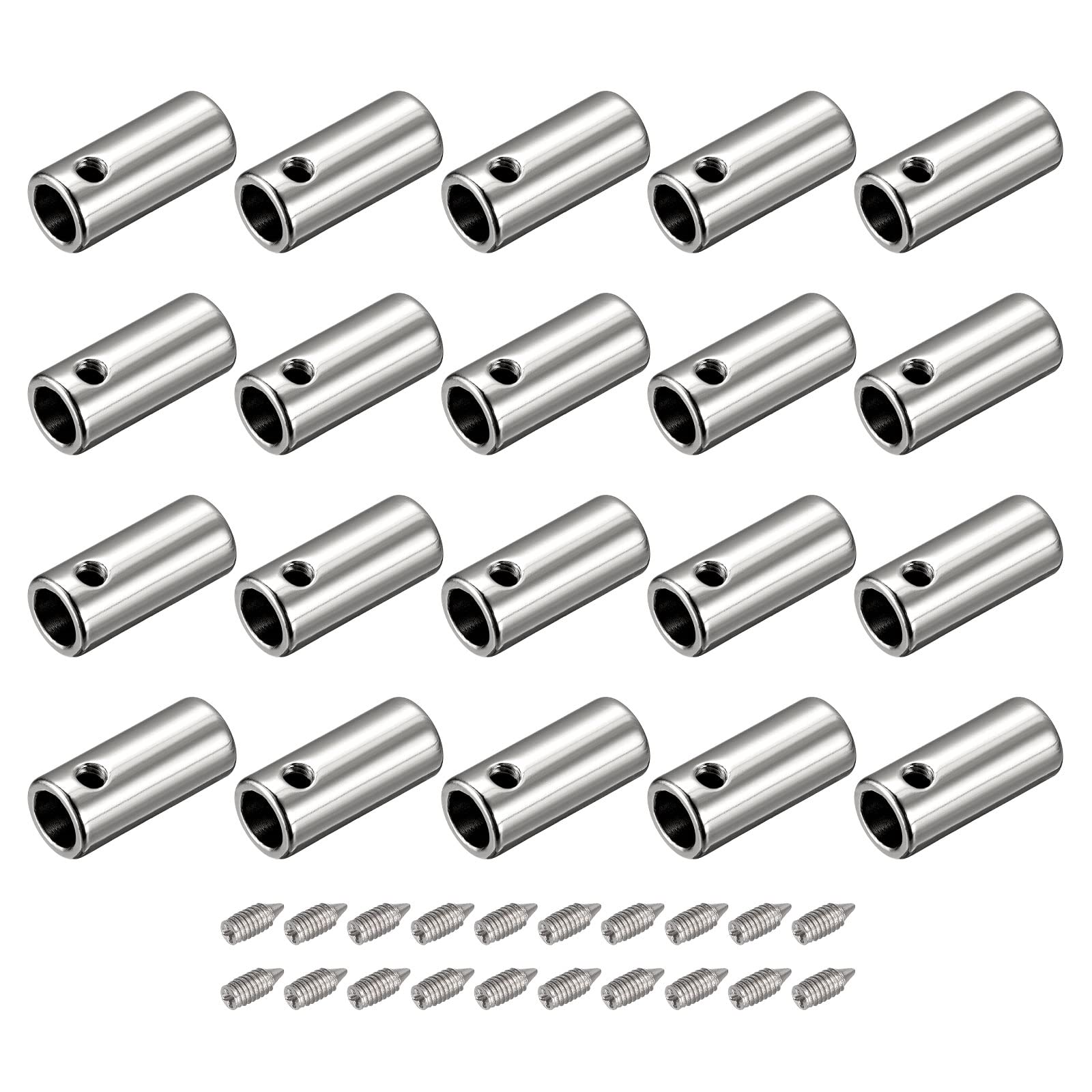 sourcing map 32Pcs Metal Shoelace Tips, 4.5mm Screws Shoelaces Tip Metal Cords End Replacement for Sneakers Clothes DIY Repairing, Silver