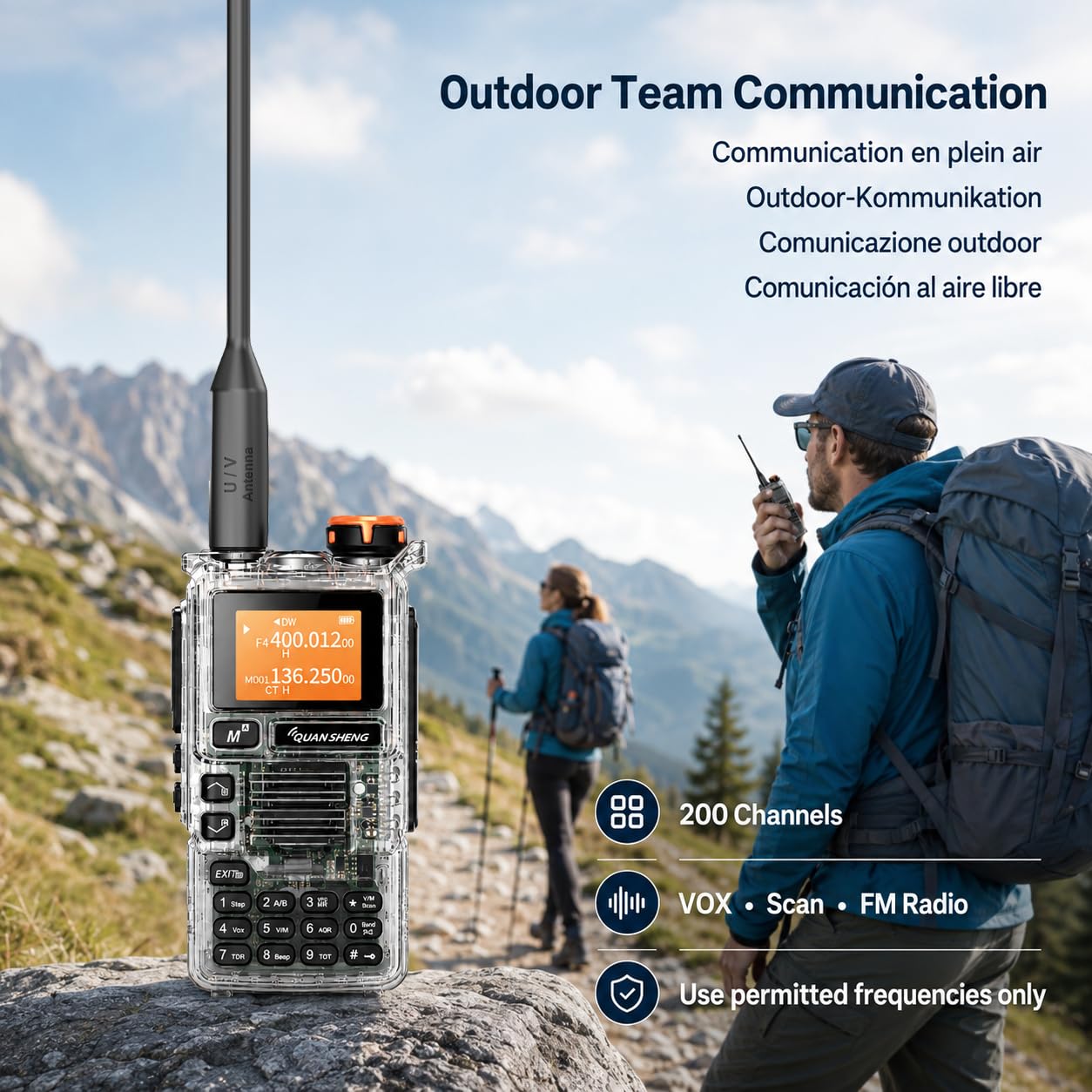QUANSHENG UV-K5(99) Radio Ricetrasmittente Trasparente, 200 Canali, VOX, Scansione, FM, Display LCD, Batteria Li-Ion, Campeggio e Lavoro