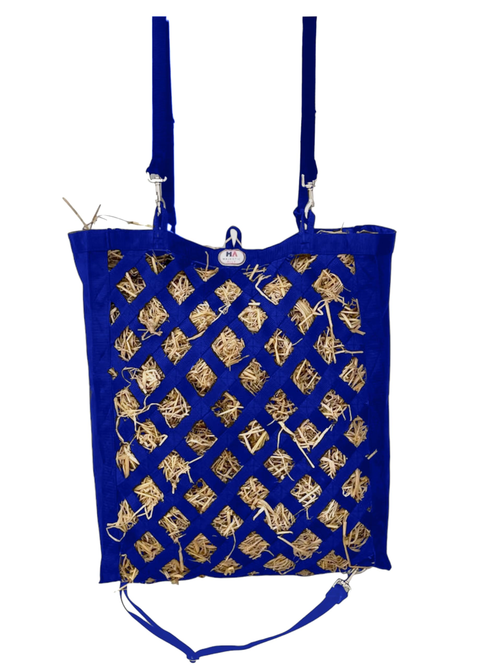 Majestic Ally Slow Feeder Hay Bag - Obliquely Placed Webbing on Front and Bottom- Royal Blue