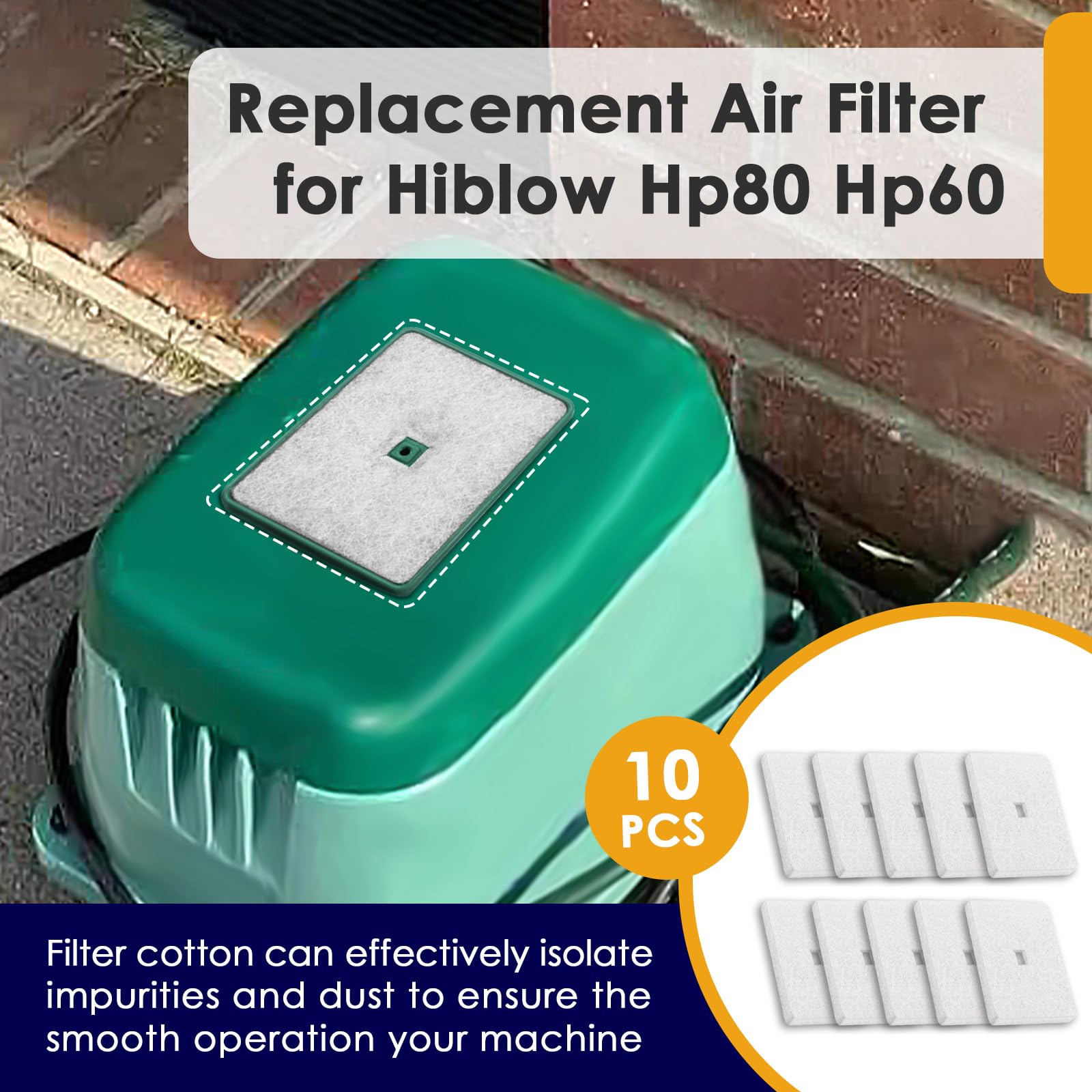 Lot de 10 filtres à air de bassin compatibles avec pompe à air septique Hiblow HP-80-0110 - Accessoire pour kit de reconstruction Hiblow 80 - Filtre à air de rechange pour filtre Hiblow hp 60 et hp 80