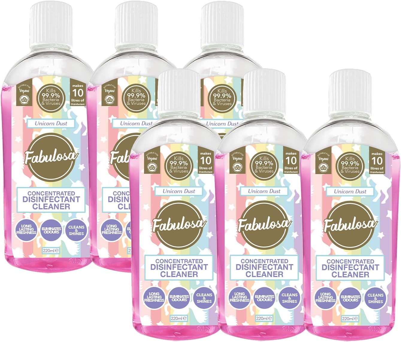 4 in 1 Concentrated Antibacterial Disinfectant All Purpose Cleaner, 220ml, 6 pack, Unicorn Dust