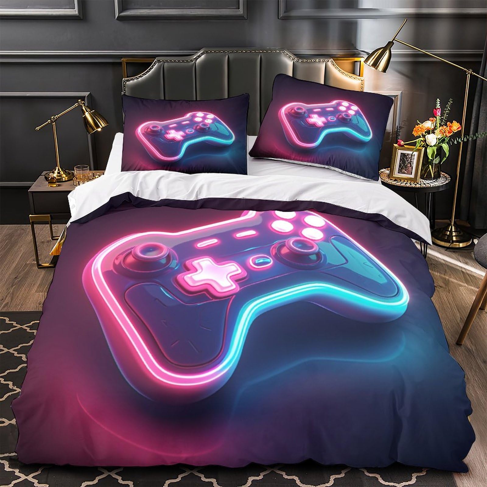 Parure de lit gamer 3D cadeau idéal pour ado housse de couette 260x220 avec taie d'oreiller