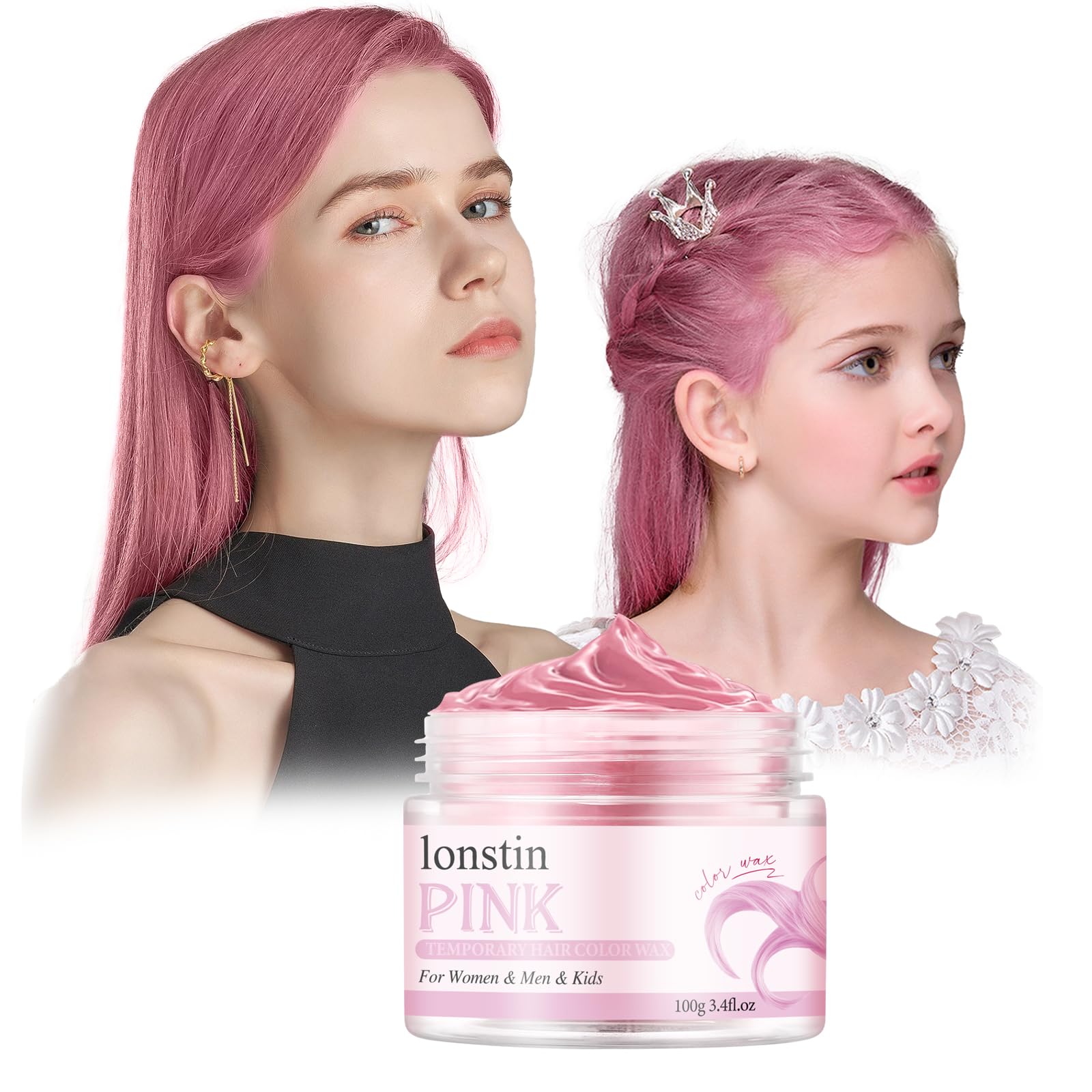 Colore dei capelli lavabile temporaneo, Colore temporaneo della cera naturale Pomade dei capelli per gli uomini delle donne del partito Cosplay Natale (rosa chiaro, rosa chiaro)