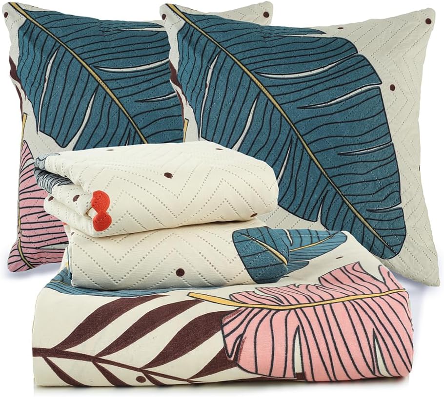 BSB HOME 220 TC 5 Piece Bedding Set with 1 Pc Bedsheet, 2 Pc Quilted Cushion with Zip, 2 Pc Pillow Covers - Heavy Glace Cotton Colour- Almonds (90X 100 Inches)