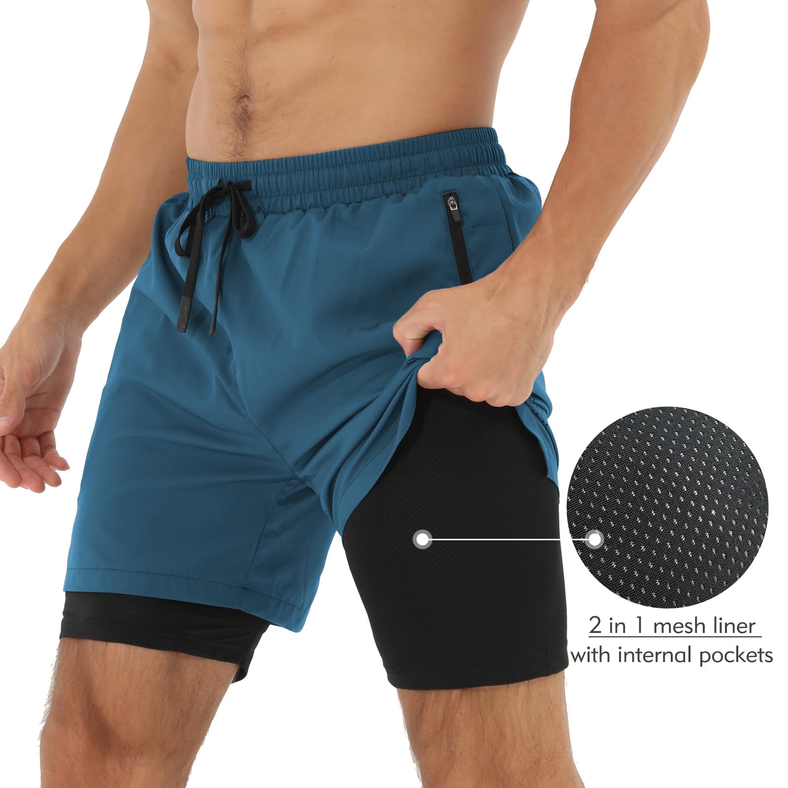 Spodnie Cortos Hombre Deporte Pantalon Cortos 2 w 1 Secado Rápido para Running Fitness Gym