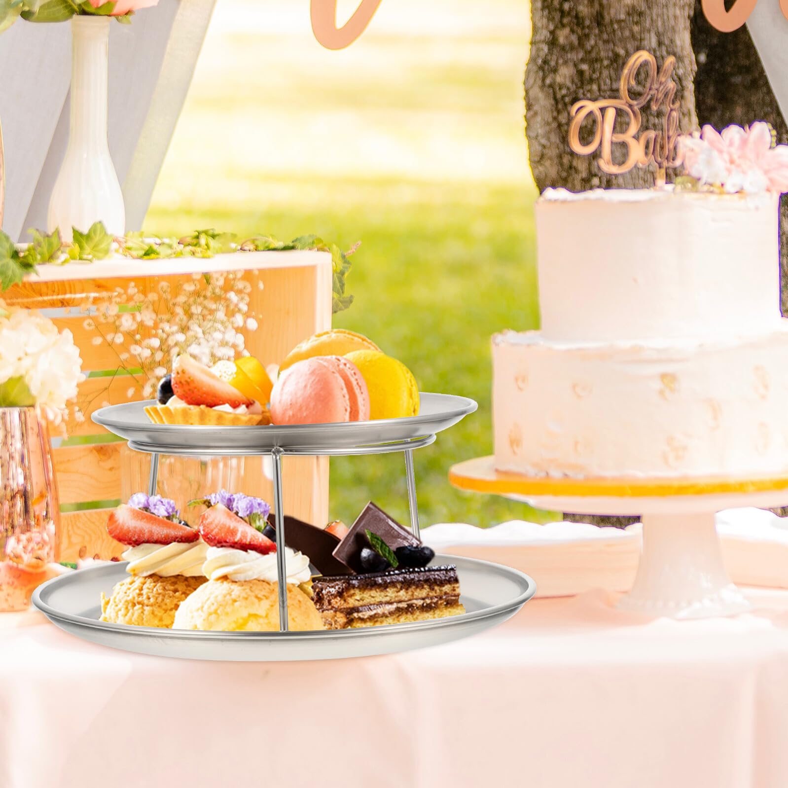 BESPORTBLE Set Vassoi da Portata in Acciaio Inox Resistente per Dolci e Antipasti, Supporto per Cupcake e Dessert Riutilizzabile, per Feste, Matrimoni e Buffet