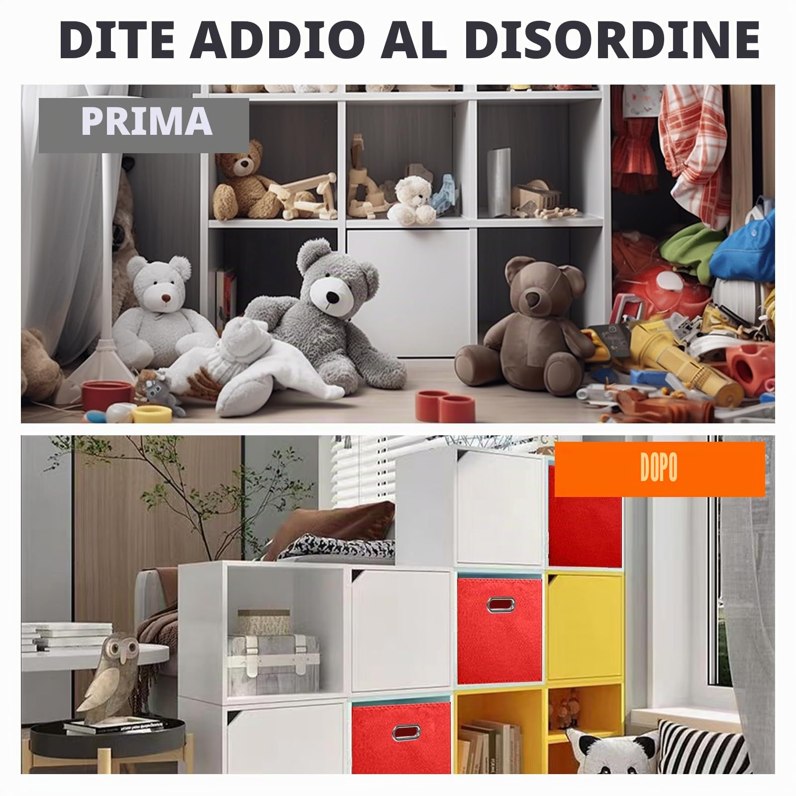 powerking Contenitore contenitore di stoccaggio in tessuto, 6 Pack pieghevole panno di stoccaggio Cube Organizer Cassetto con maniglia in metallo per armadio e giocattoli di stoccaggio, Rosso