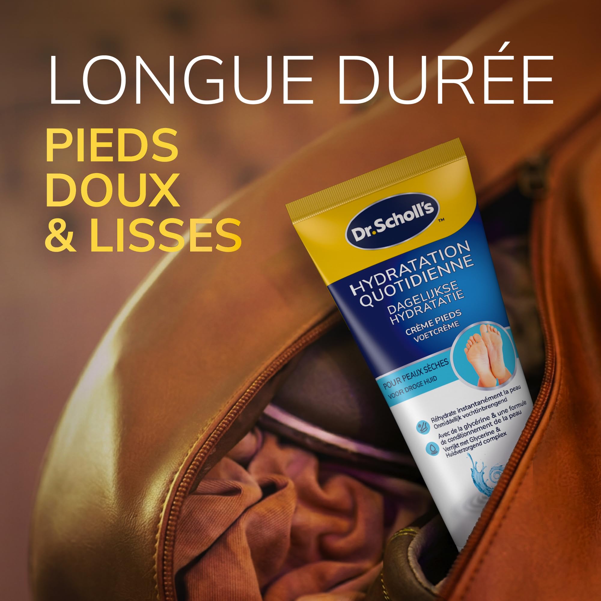 Dr. Scholl's Crème Pieds Hydratation Renforcée - Peaux Sèches et Abîmées - Glycerine Enrichie pour Pieds Plus Doux - Hydrate Immédiatement et Protège Contre Sécheresse - Confort Durable - 75ml