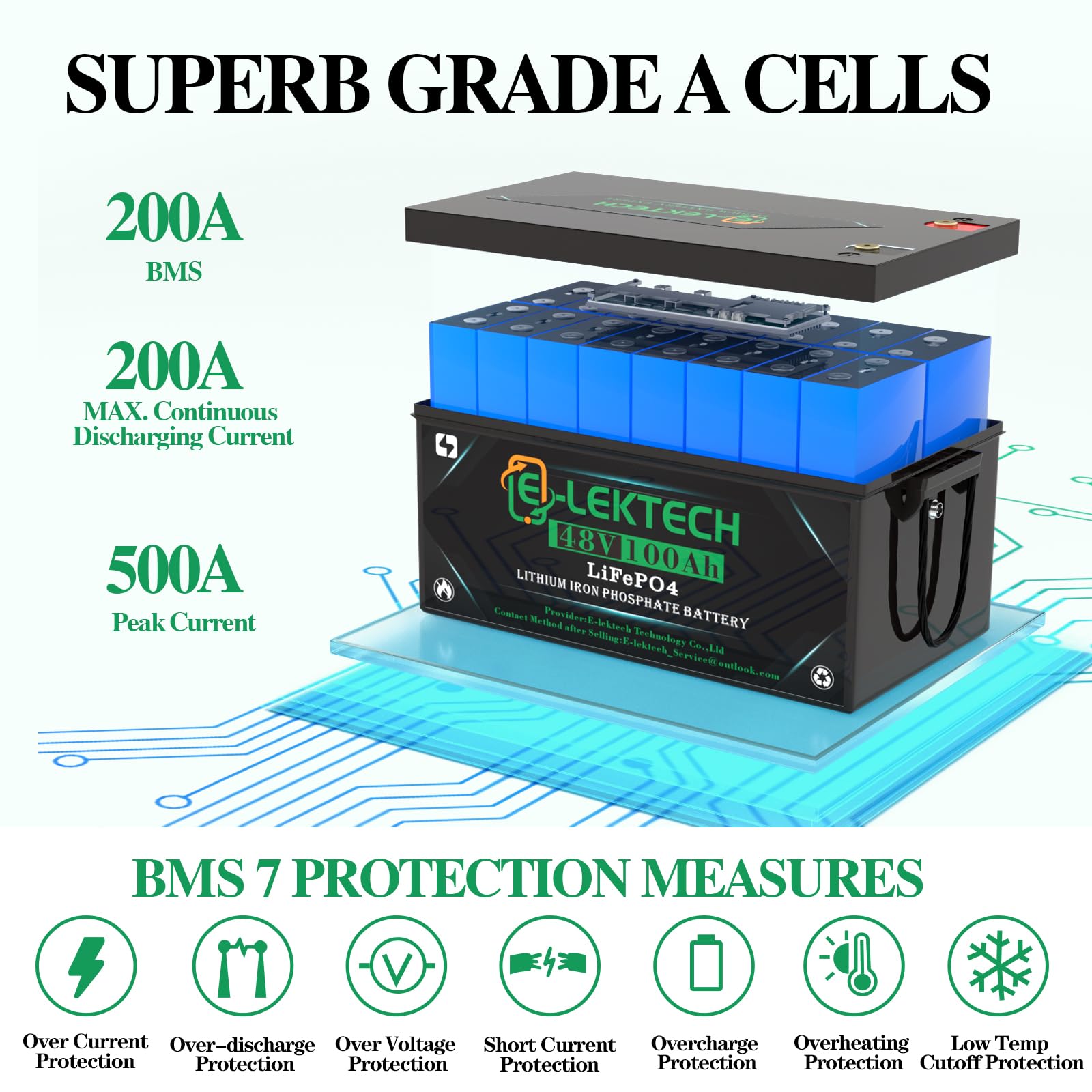 48V 100Ah Golf Cart LiFePO4 Lithium Battery Built-in 200A BMS, Up to 10000 Deep Cycle, Low Temperature Cut Off Lithium Battery, Perfect for Golf Cart, RV, Solar, Marine