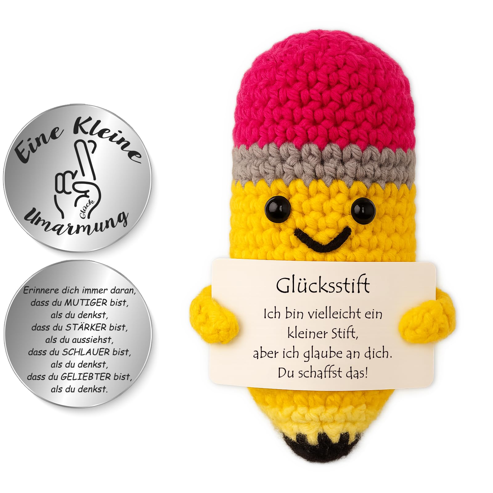 Tixlux Pocket Hug Fröhlicher Pinguin, Kreative Strickwolle Pinguin Dekofigur und Kleine Umarmung Glücksbringer, MutmacherGeschenk, Gute Besserung Geschenk, Weihnachten
