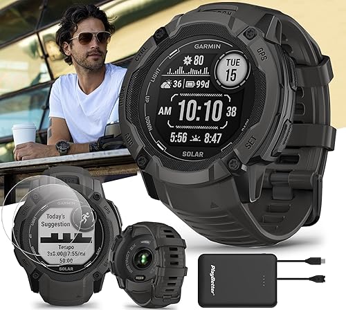 Garmin Instinct 2X Solar (grafito) - Paquete de reloj inteligente GPS resistente, GNSS de múltiples bandas, monitoreo de salud 247, notificaciones