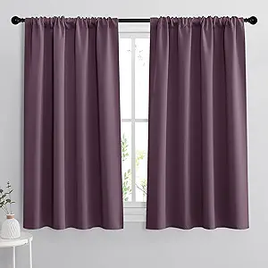 RYB HOME Blackout Curtains for Bedroom - Thermal Insulating Privacy Window Curtains for Kids Nursey Dining Bathroom Home Office Decor, Width 42 x Length 45 inches, Plum, 2 Panels