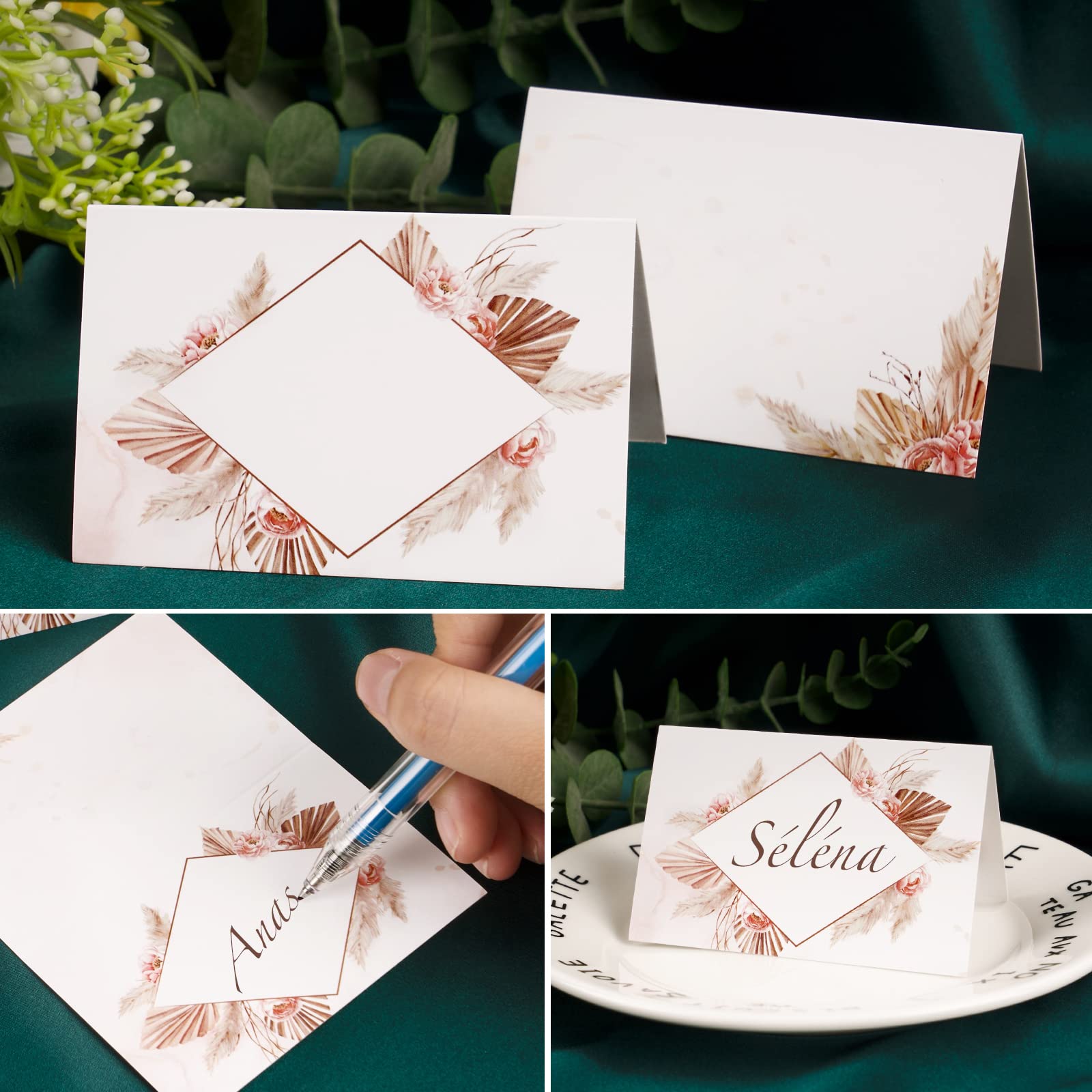 50 Cartes De Table Personnalisables Mariage - 11x8.5 Cm Motif Floral - Papier 300 G/m² - Pour Anniversaire, Fête, Baptême