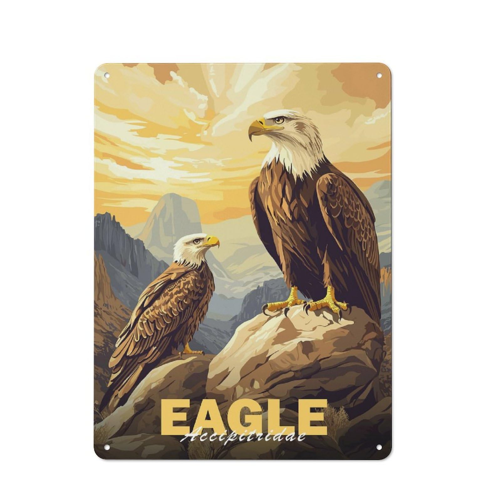 Junmoney Eagle Illustration Tin Wall Plaque 40X30cm With For Workshop Wall, Suited To Makers And Diy Enthusiasts