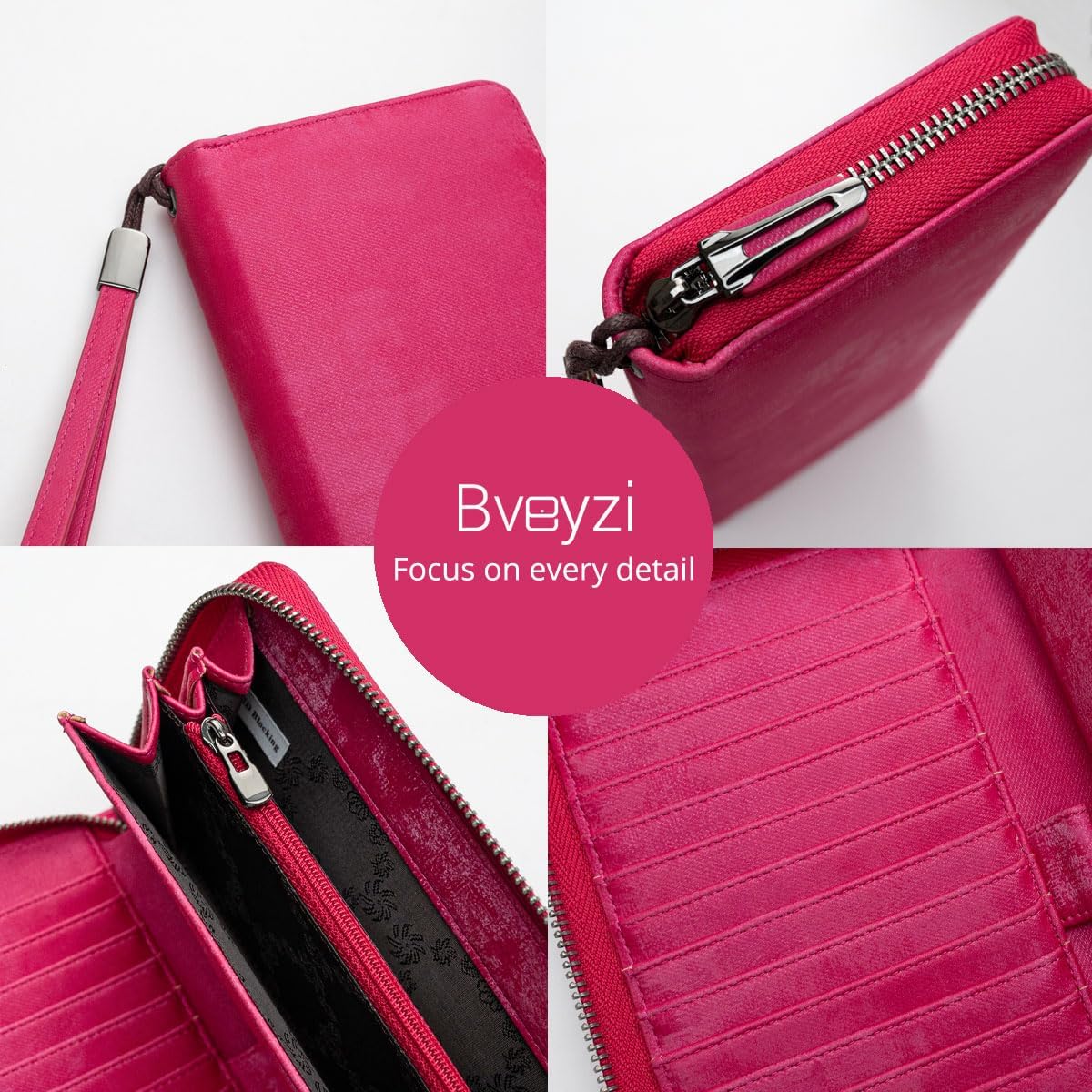 Bveyzi Women RFID Blocking Wallet Leather Zip Around Phone Clutch Large Capacity Ladies Travel Purse Wristlet | RFID Blocking, Zip Around, Large Capacity - Image 5