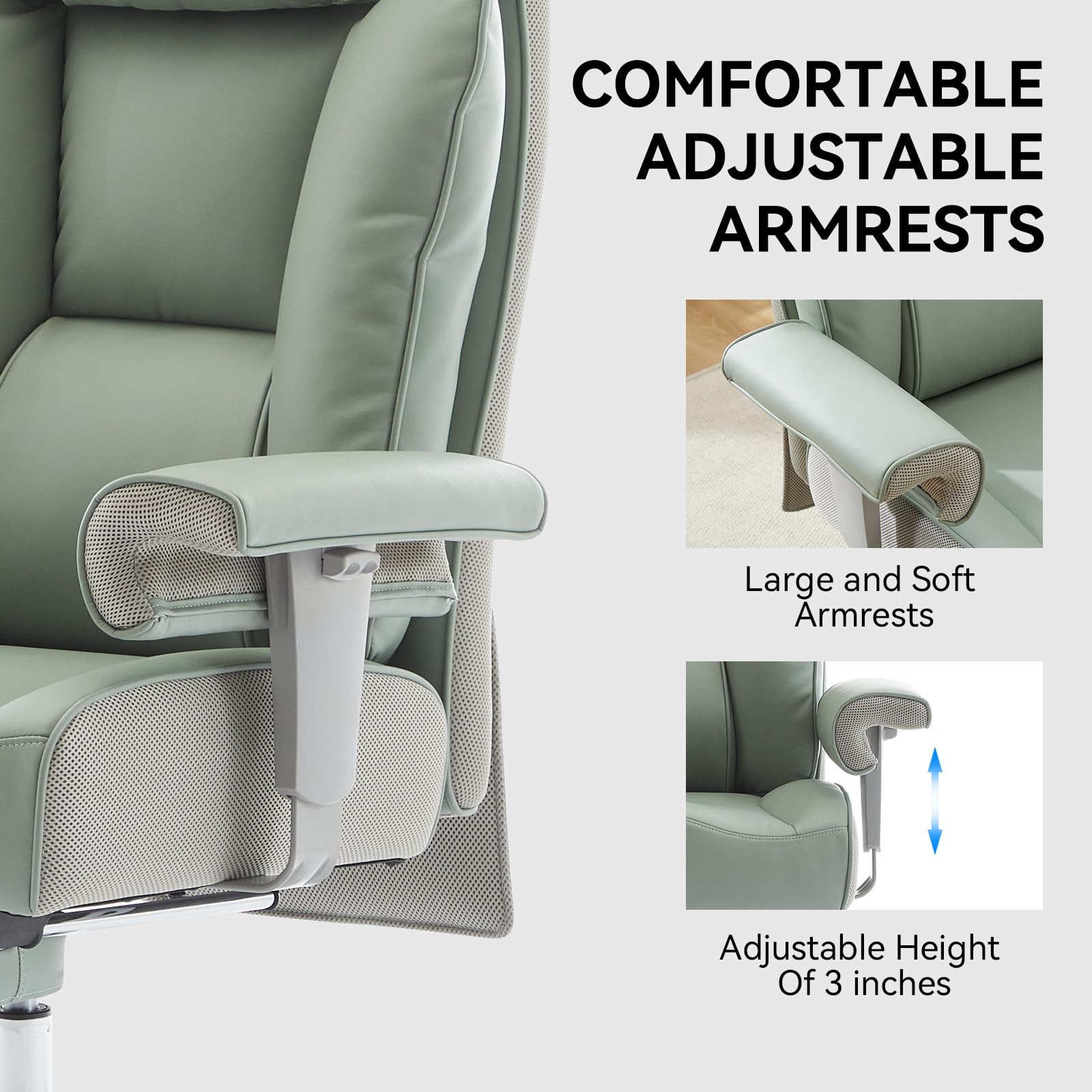 Efomao Big and Tall Green Office Chair 450LBS Ergonomic High-Back Executive Chair with Footrest Adjustable Padded Armrests PU — view 7