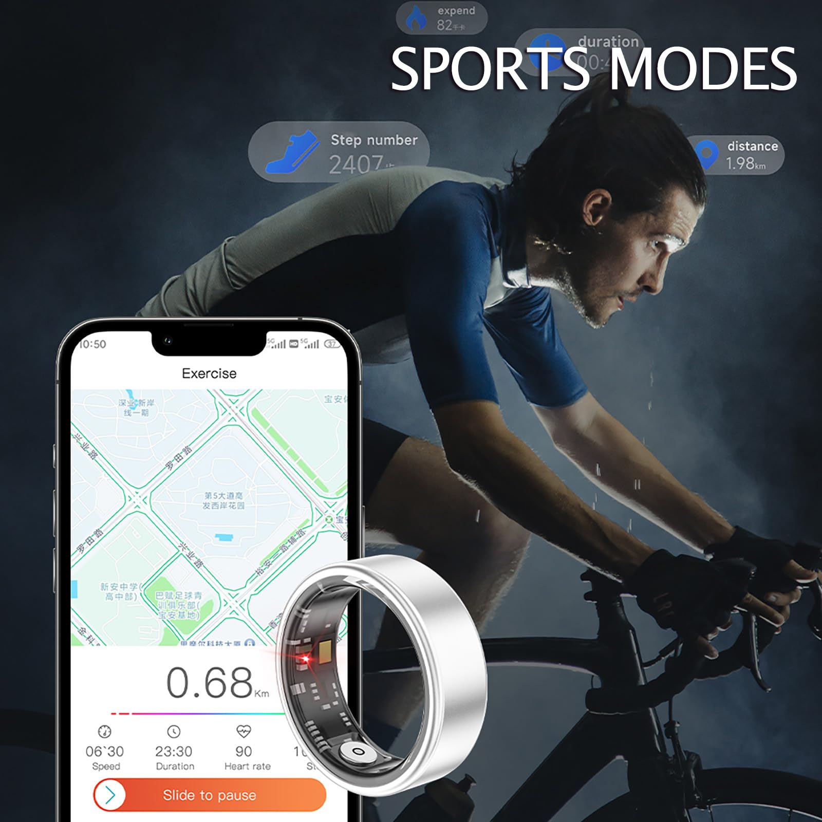 Smart Ring Health Rings Activity Tracker Heart Rate Sleep Monitor Pedometer Step Counter Exercise Fashion Fitness Smart Rings for Android iOS Phones