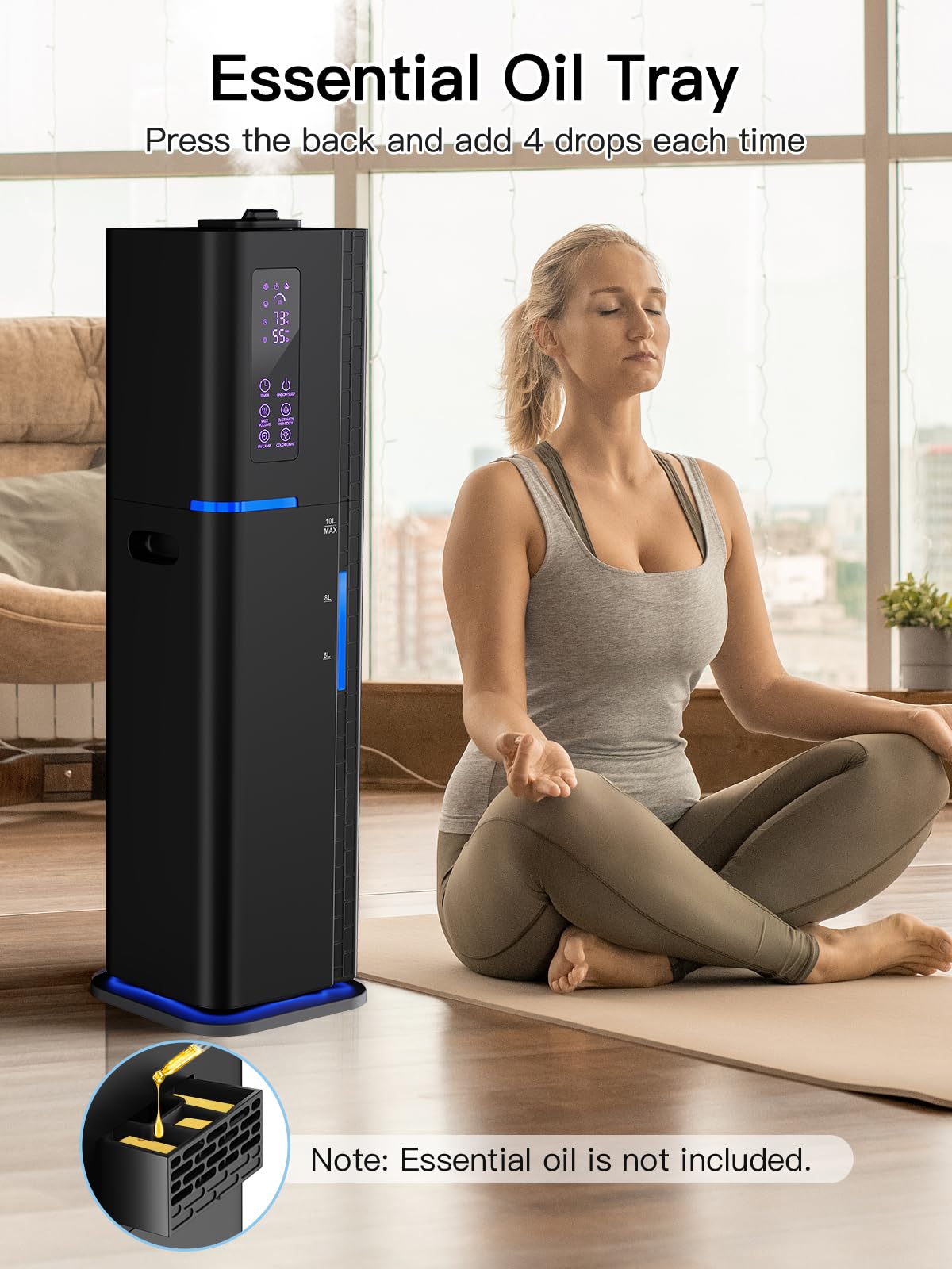 Humidificador de 10 litros, humidificador ultrasónico silencioso de niebla fría para dormitorio, cubre 550 pies cuadrados, tiempo de funcionamiento de 60 horas, temporizador de 24 horas